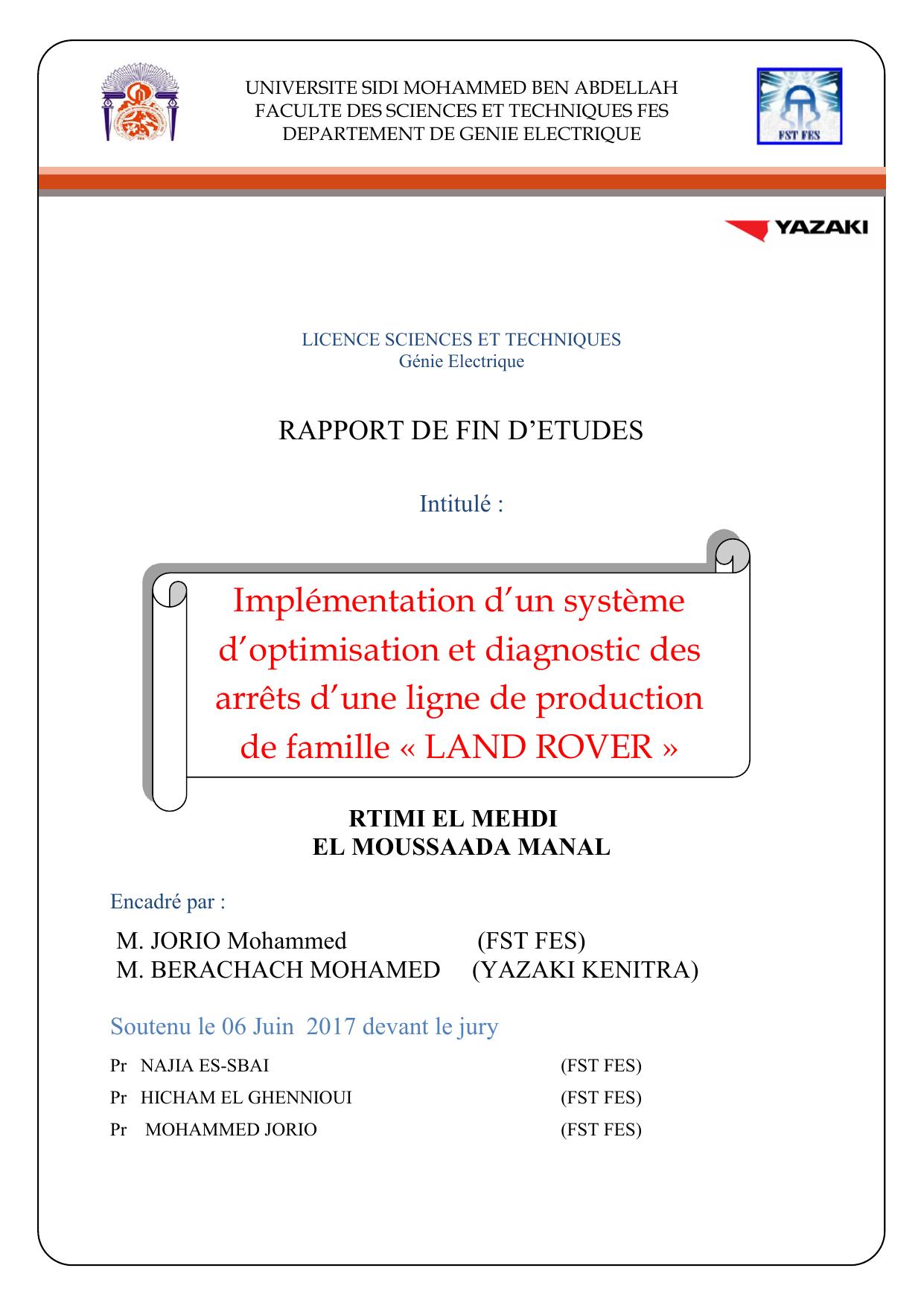 Implémentation d’un système d’optimisation et diagnostic des arrêts d’une ligne de production de famille « LAND ROVER »