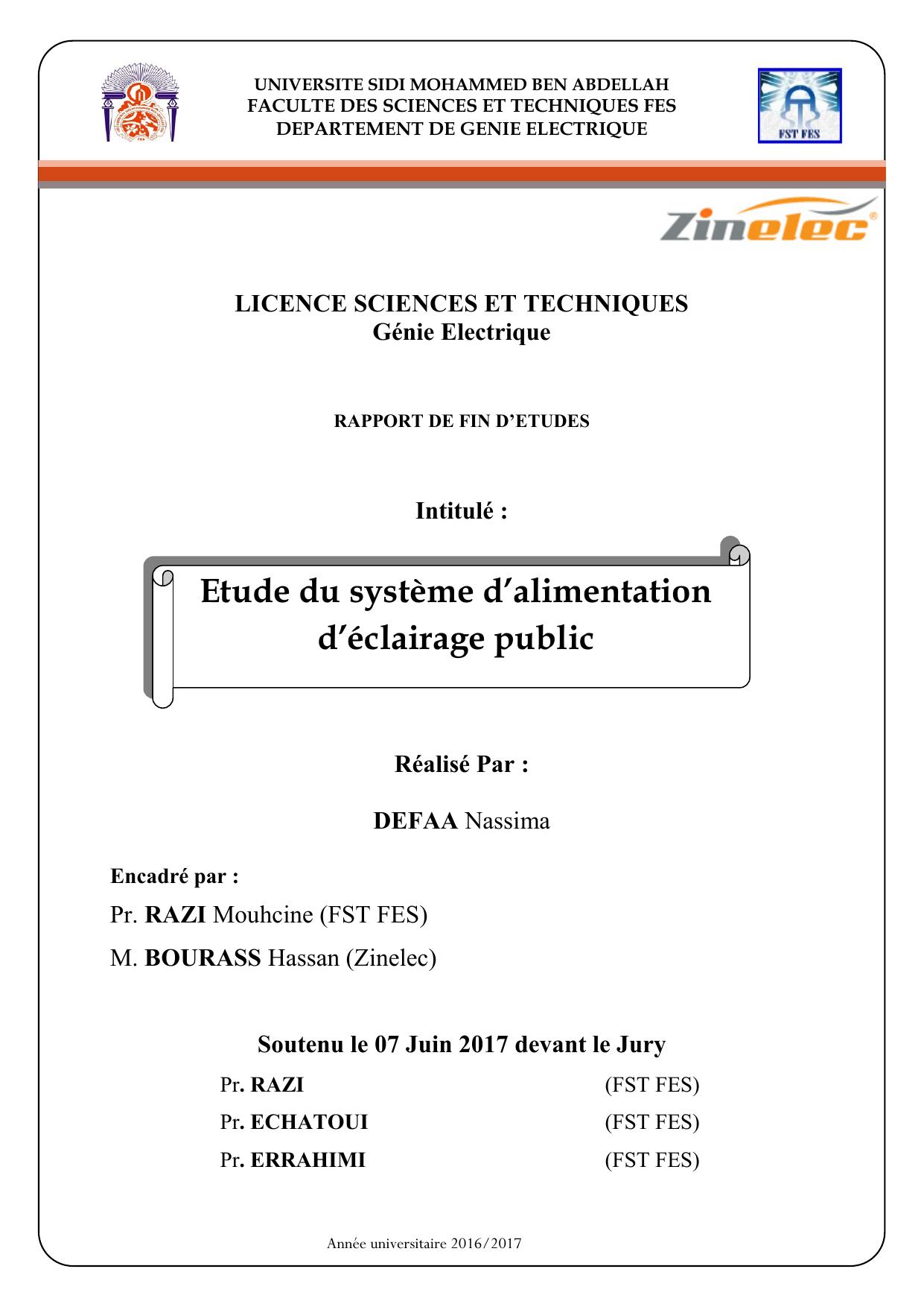 Etude du système d’alimentation d’éclairage public