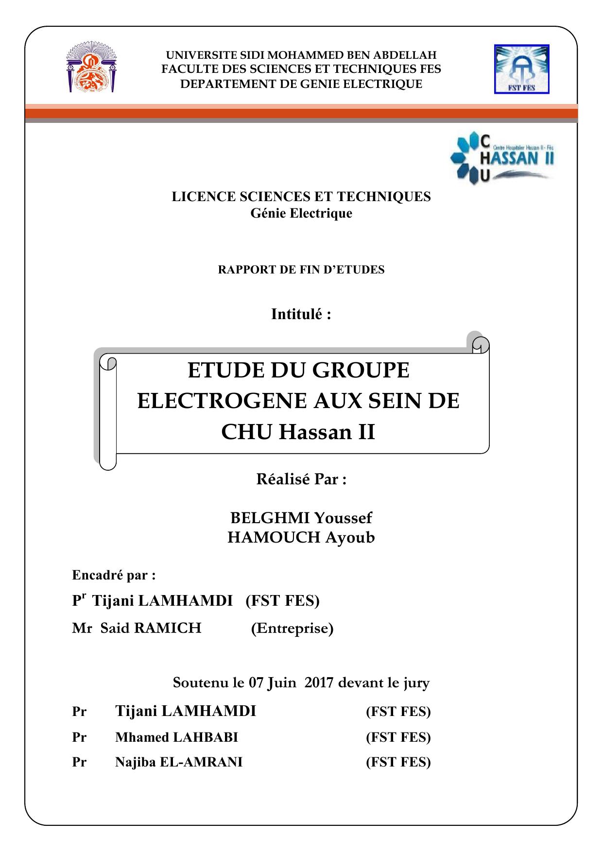 Etude du groupe électrogène aux sein de CHU Hassan II