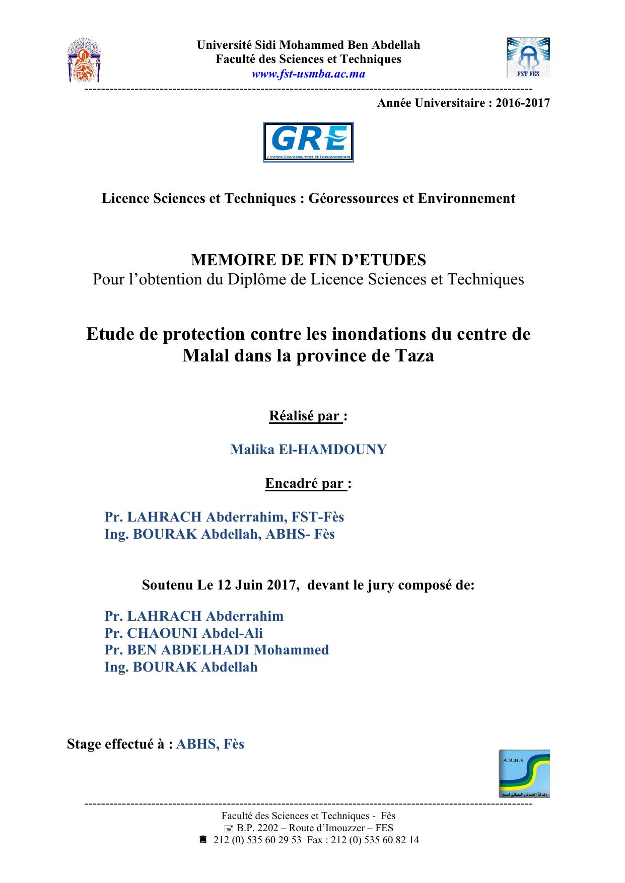 Etude de protection contre les inondations du centre de Malal dans la province de Taza