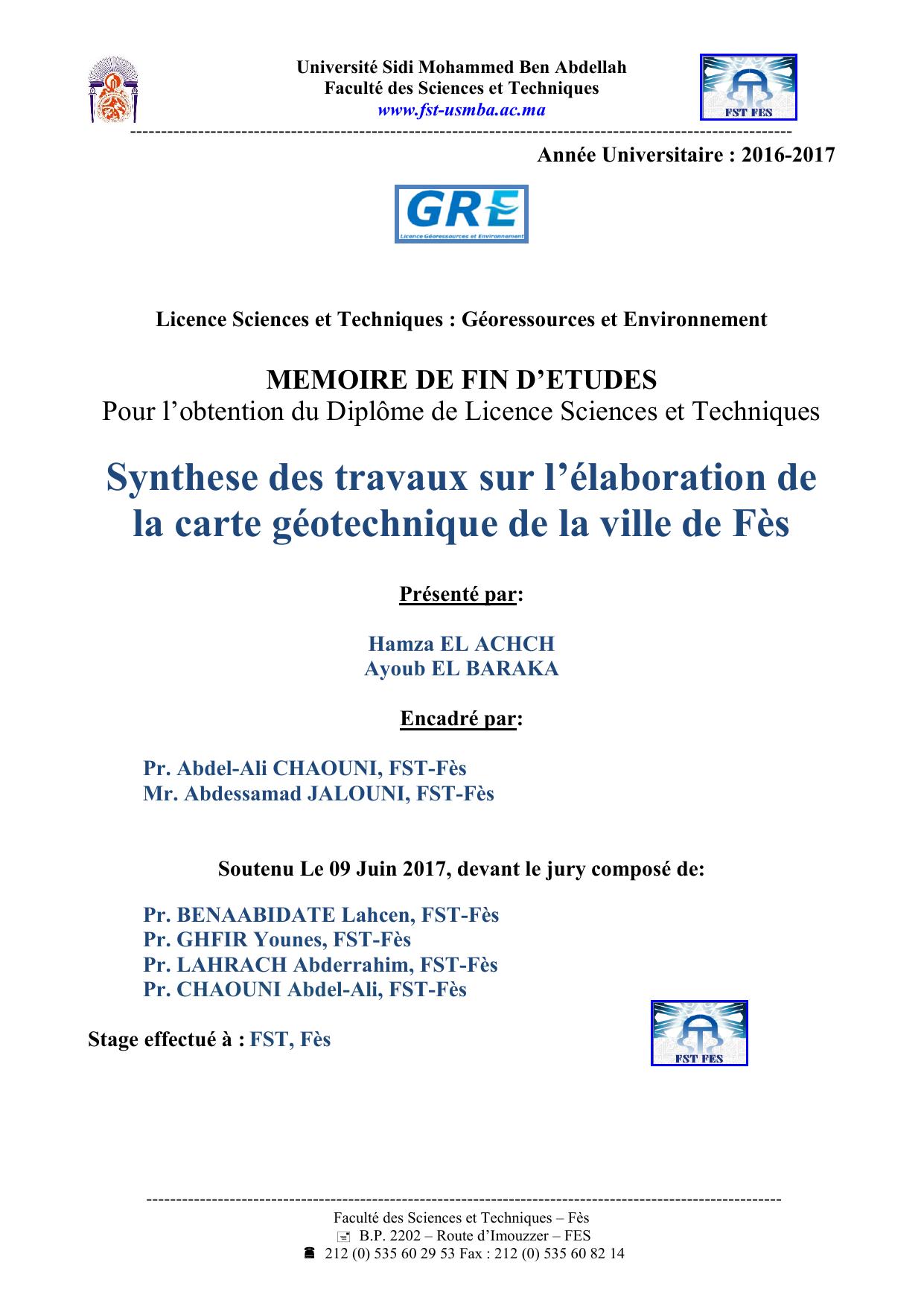 Synthese des travaux sur l’élaboration de la carte géotechnique de la ville de Fès