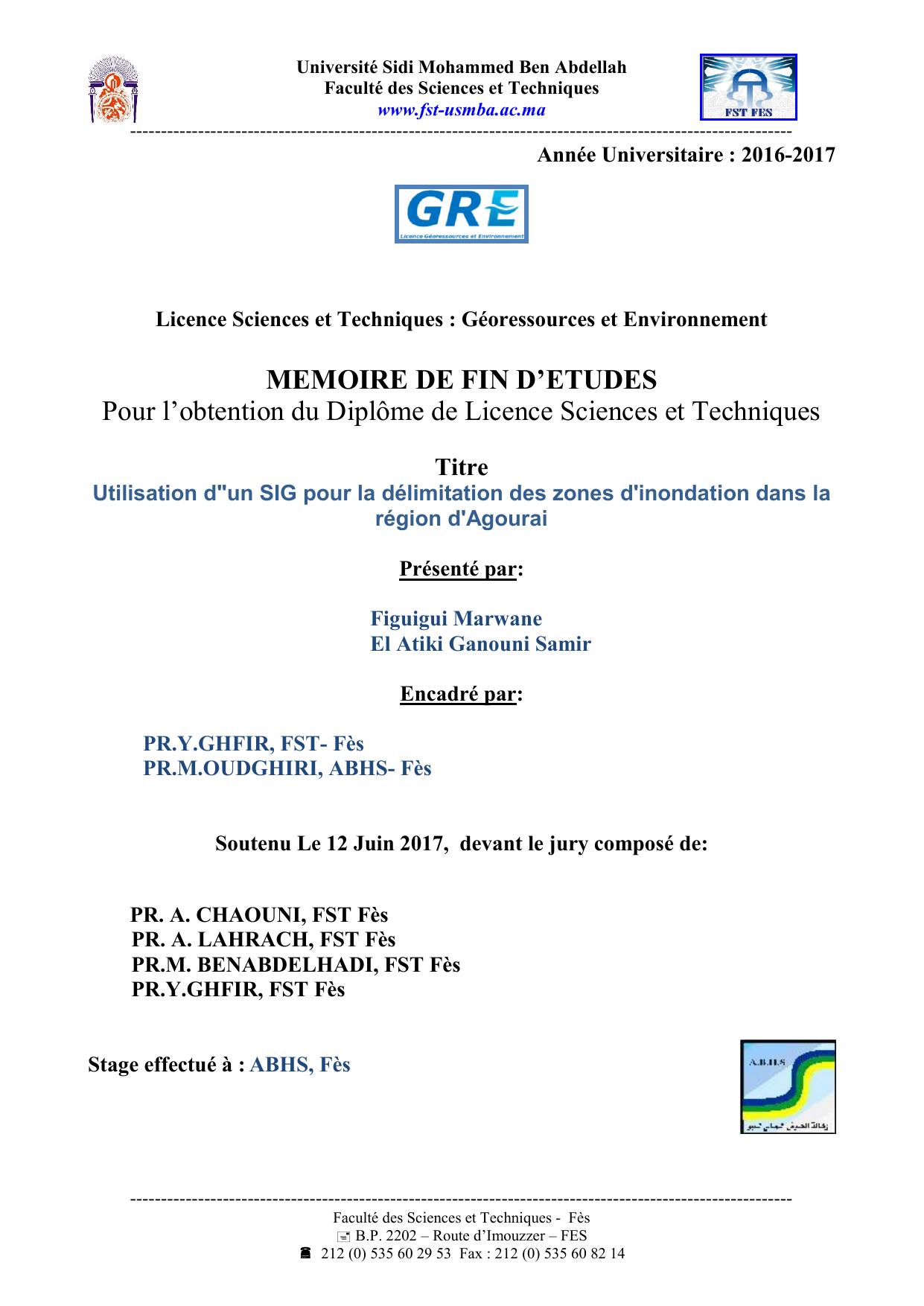 Utilisation d'un SIG pour la délimitation des zones d'inondation dans la région d'Agourai