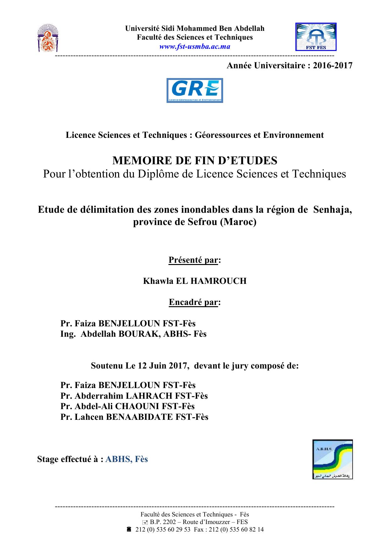 Etude de délimitation des zones inondables dans la région de Senhaja, province de Sefrou (Maroc)