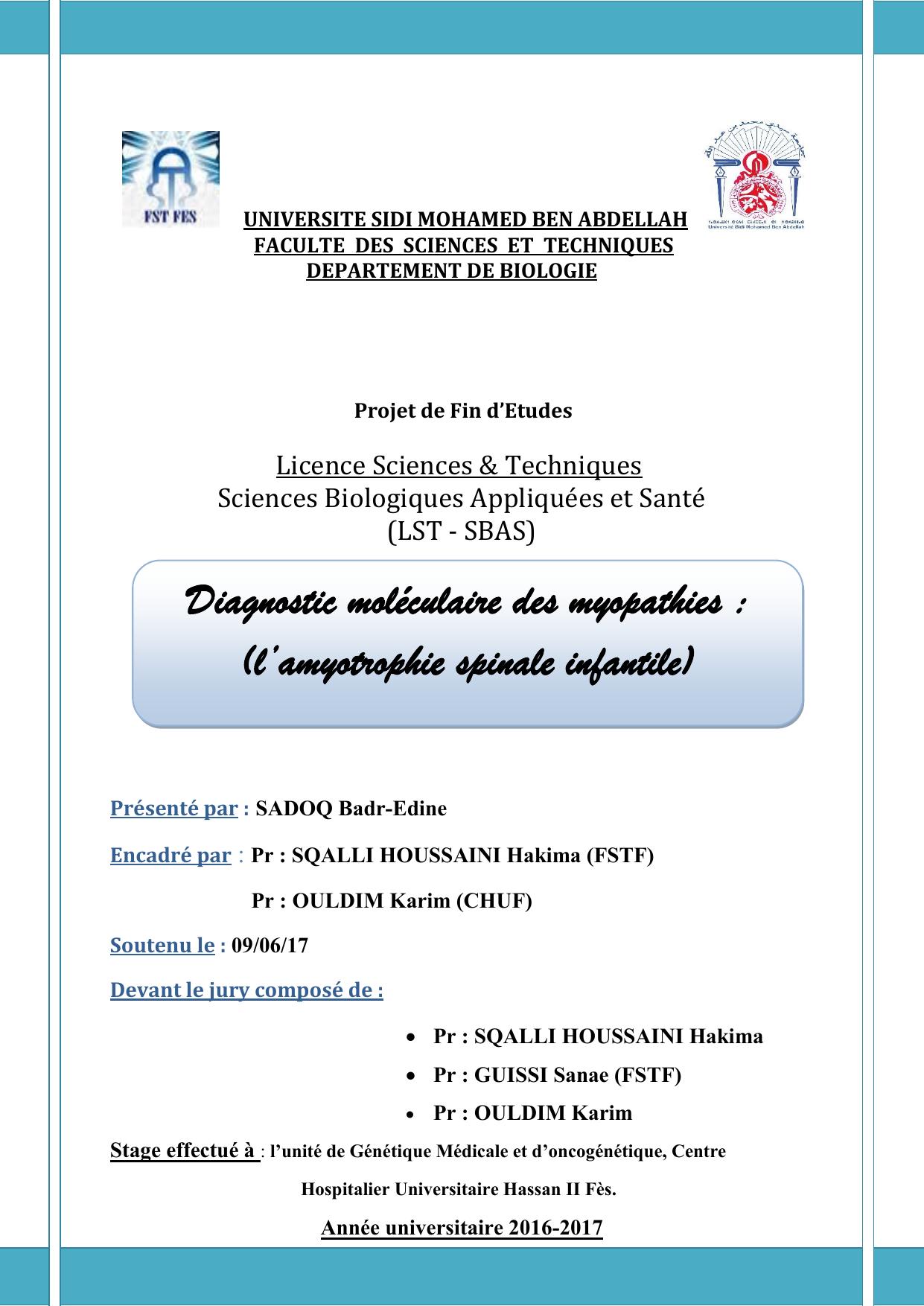 Diagnostic moléculaire des myopathies : (l’amyotrophie spinale infantile)