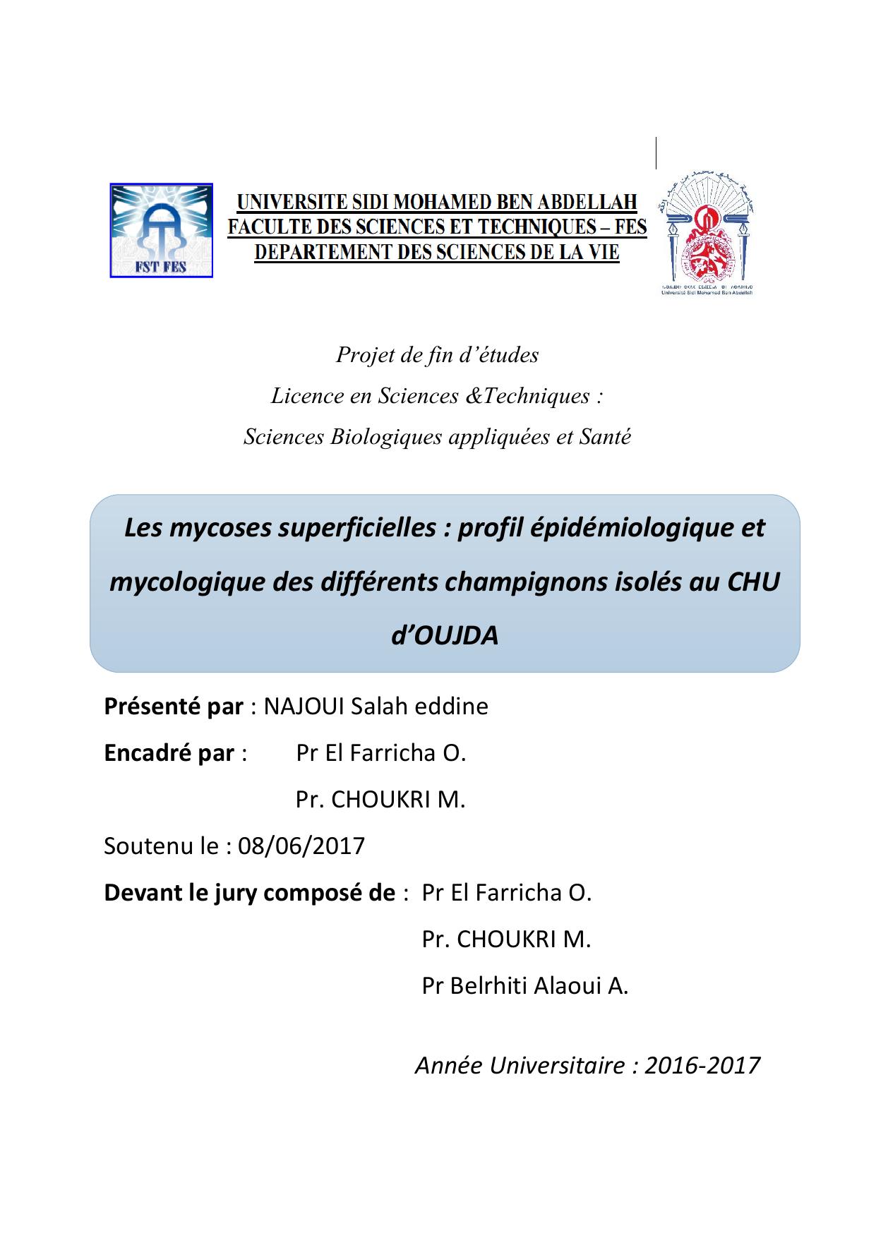 Les mycoses superficielles : profil épidémiologique et mycologique des différents champignons isolés au CHU d’OUJDA