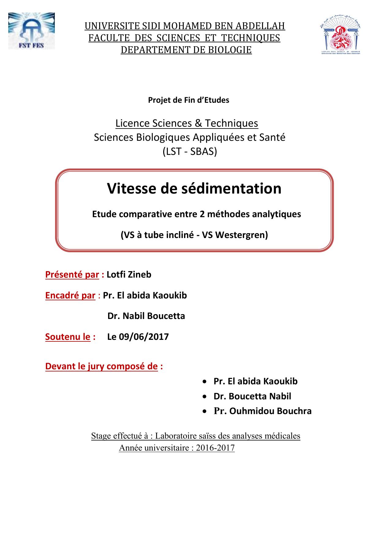 Vitesse de sédimentation Etude comparative entre 2 méthodes analytiques (VS à tube incliné - VS Westergren)