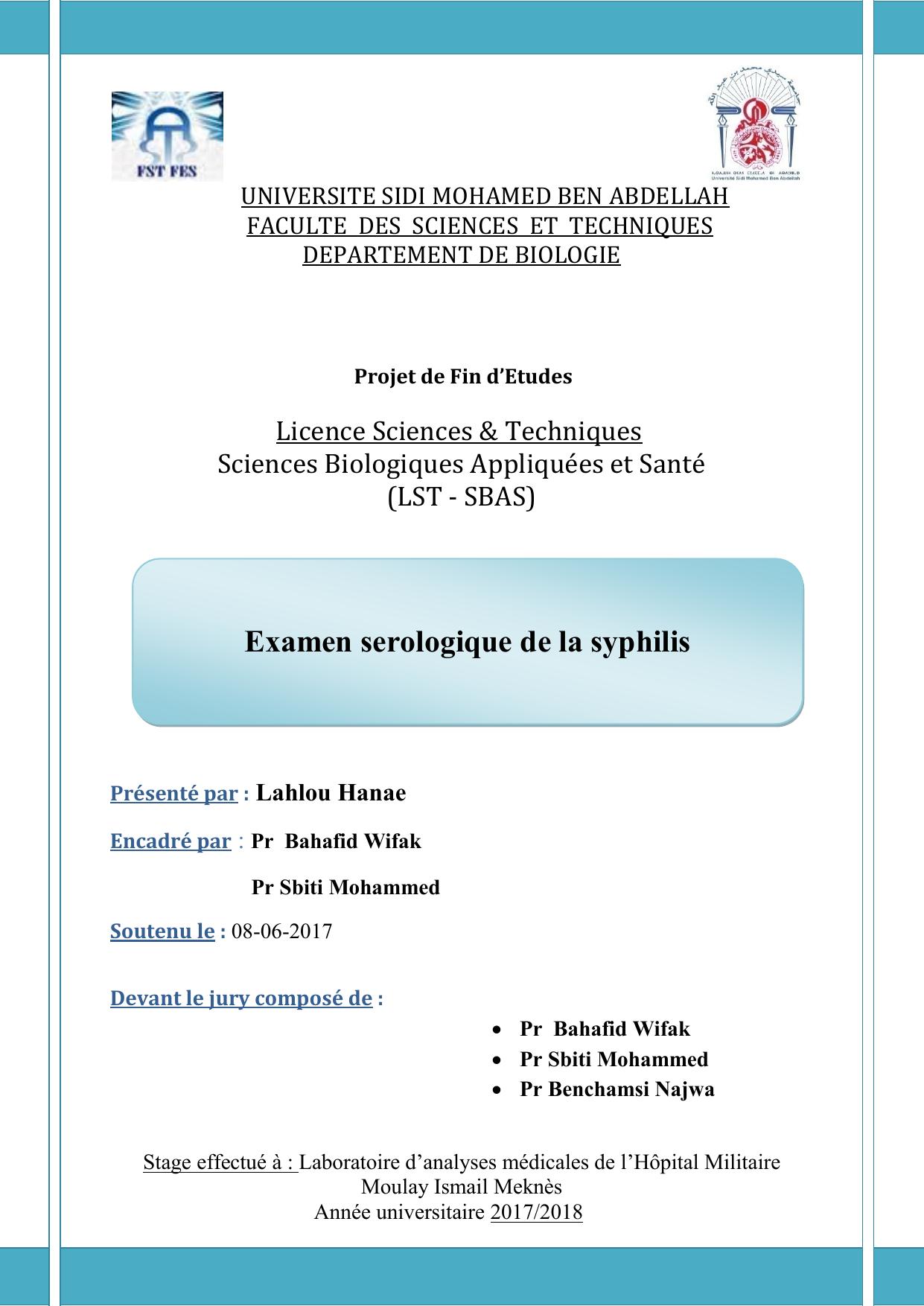 Examen serologique de la syphilis