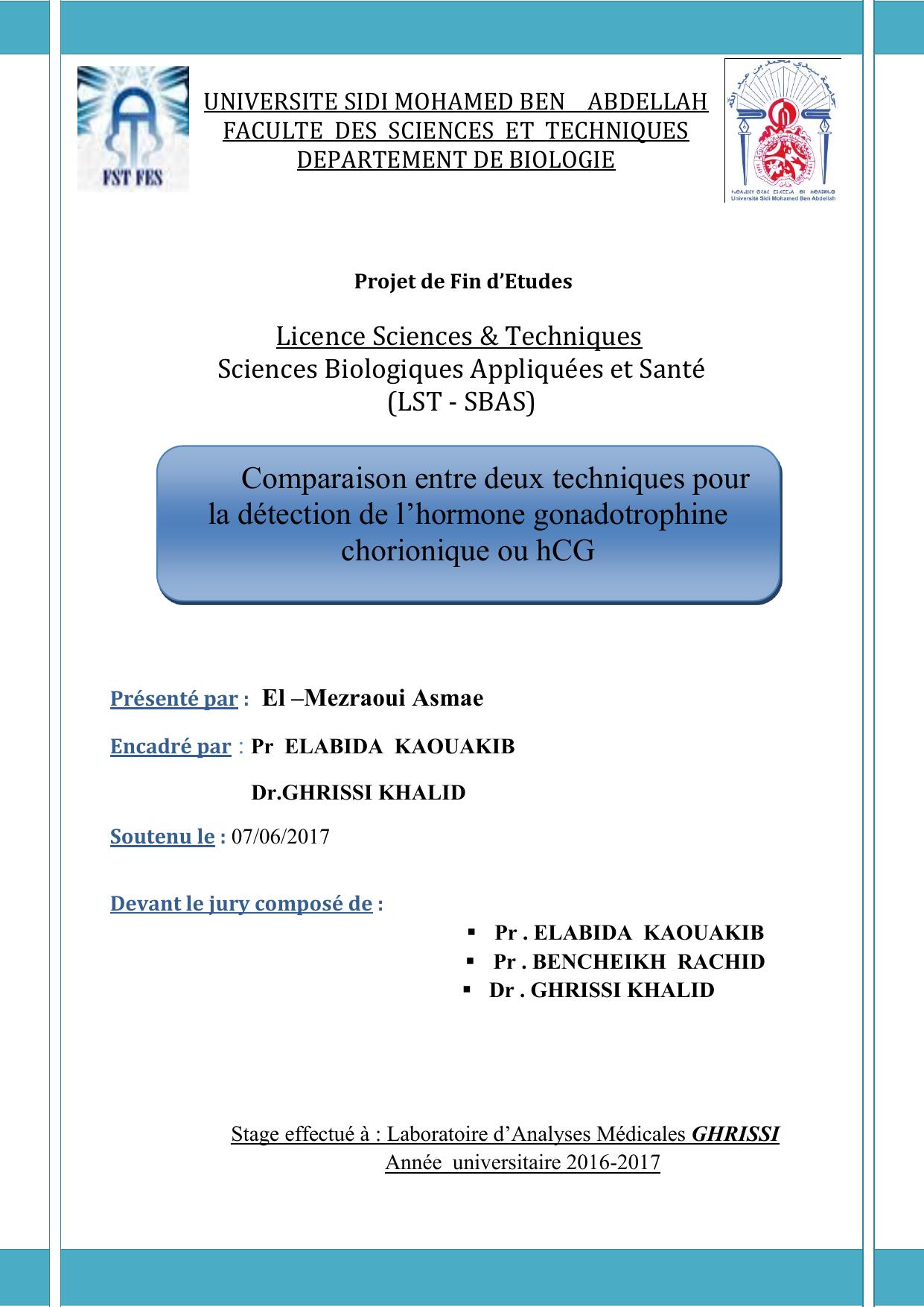 Comparaison entre deux techniques pour la détection de l’hormone gonadotrophine chorionique ou hCG