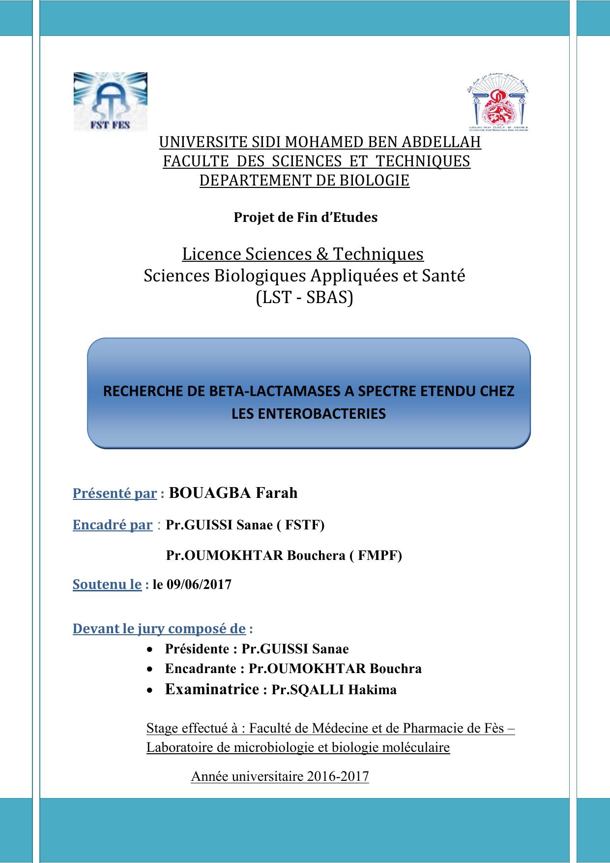 Recherche de Beta-Lactamases à spéctre étendu chez les enterobactéries