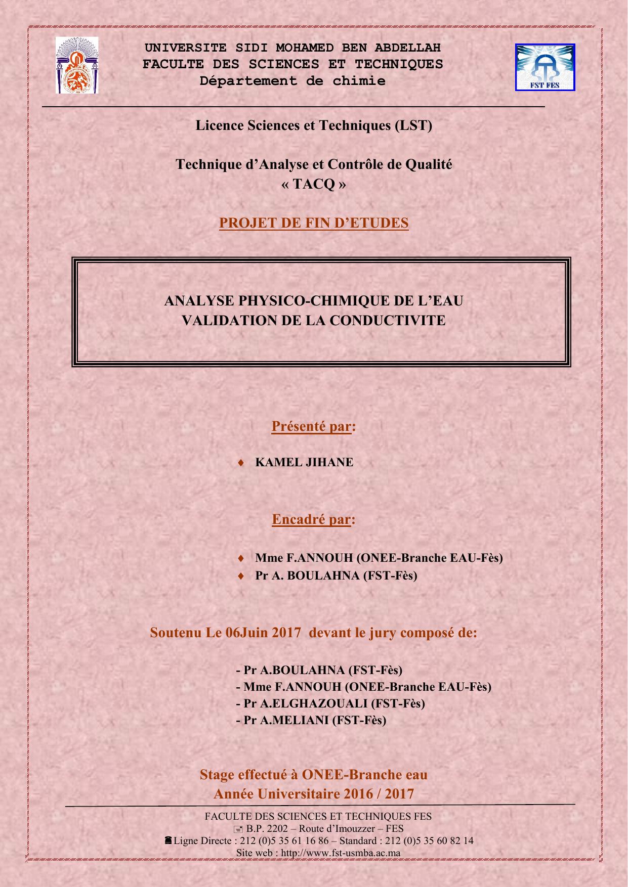 Analyse physico-chimique de l'eau validation dee la conductivité