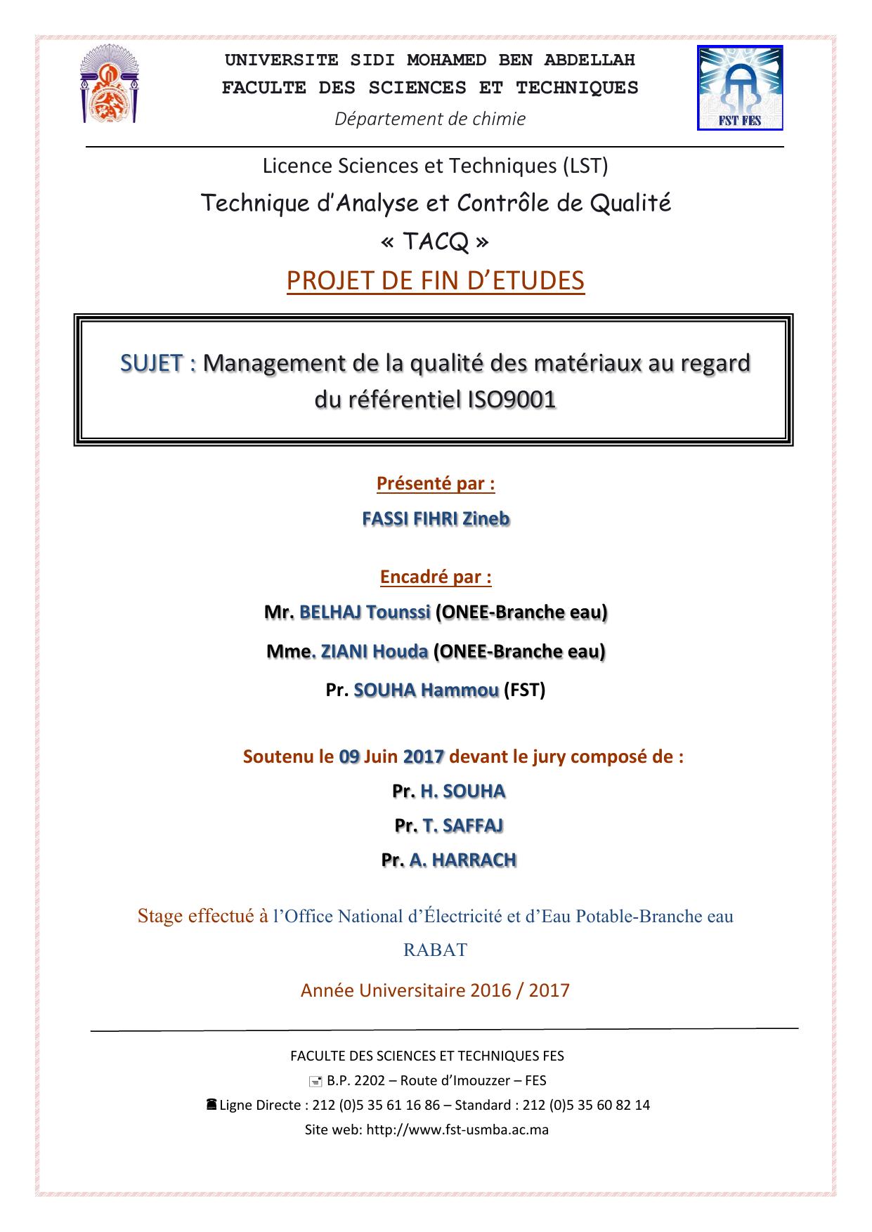 Management de la qualité des matériaux au regard du référentiel ISO9001