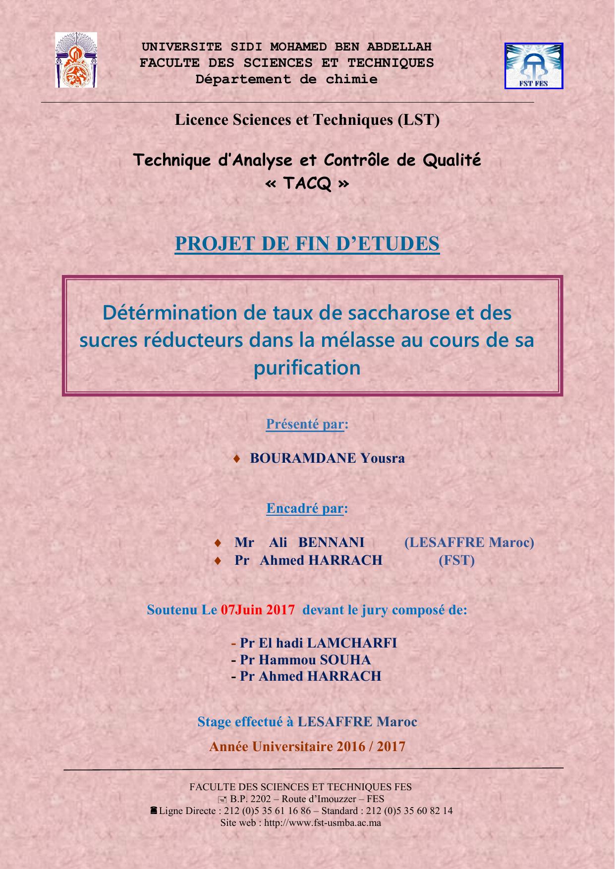 Détérmination de taux de saccharose et des sucres réducteurs dans la mélasse au cours de sa purification