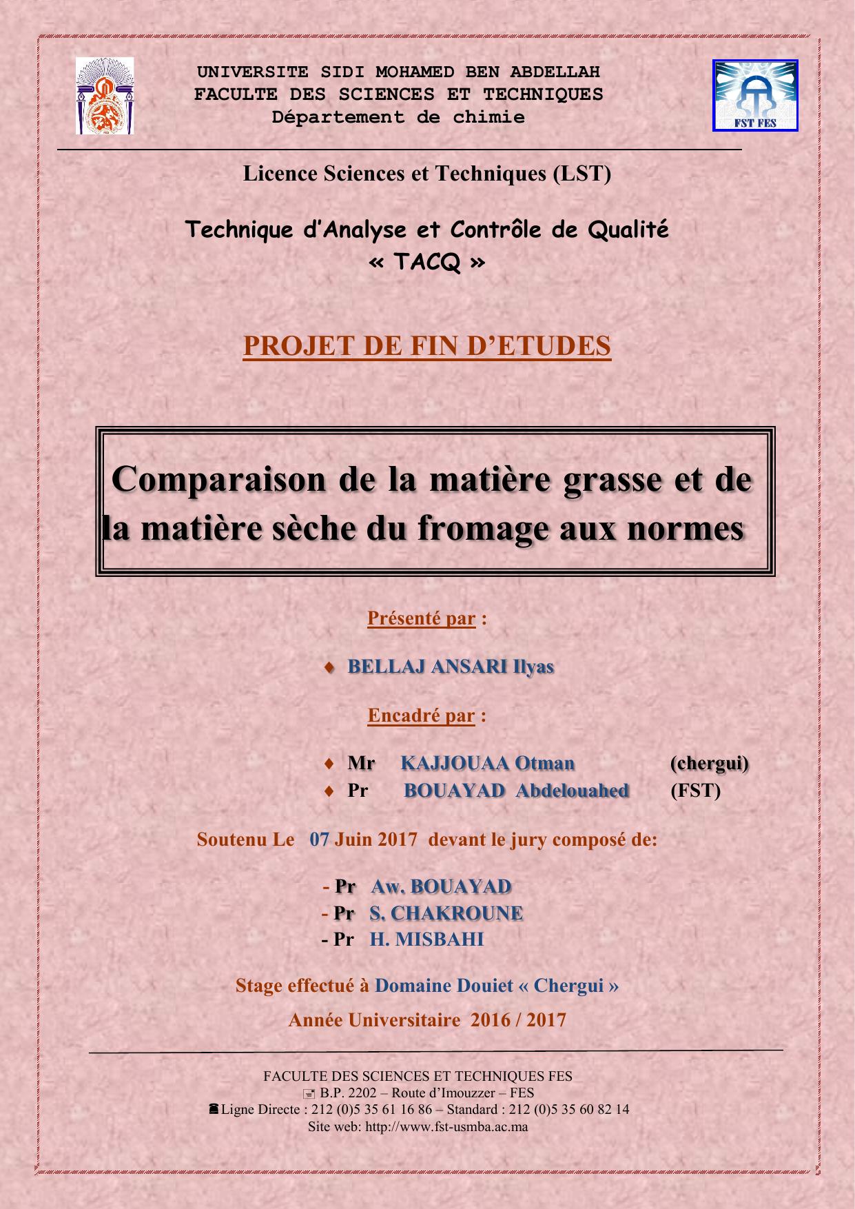 Comparaison de la matière grasse et de la matière sèche du fromage aux normes