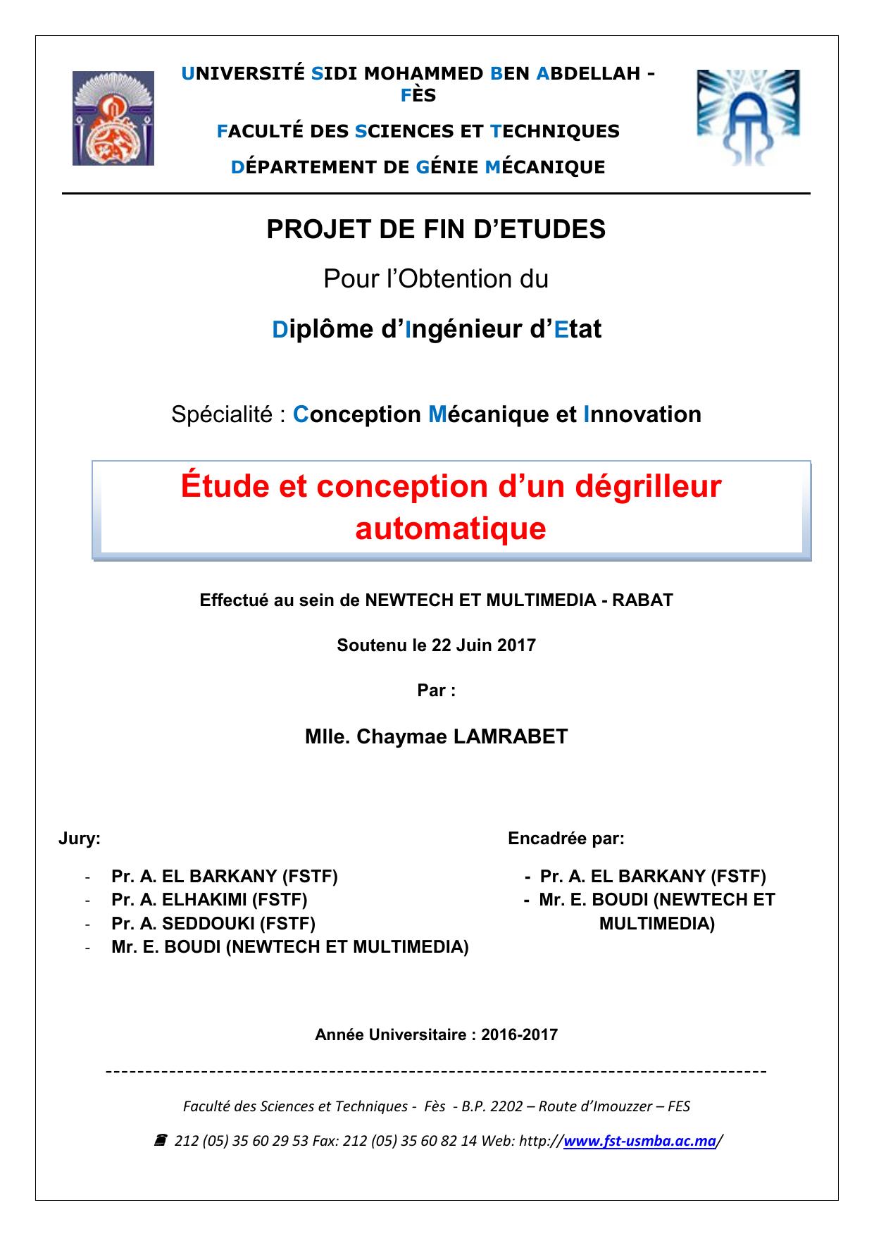 Étude et conception d’un dégrilleur automatique