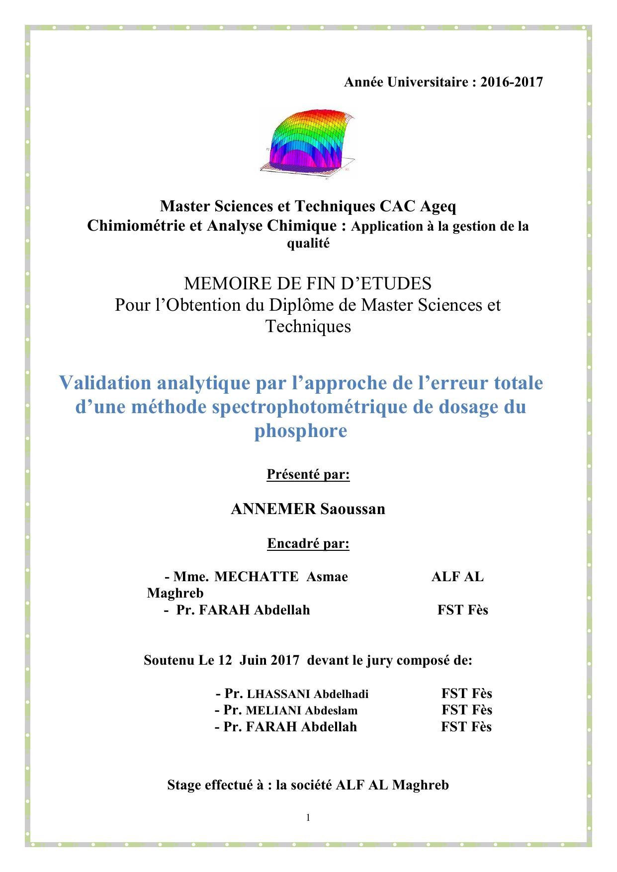 Validation analytique par l’approche de l’erreur totale d’une méthode spectrophotométrique de dosage du phosphore