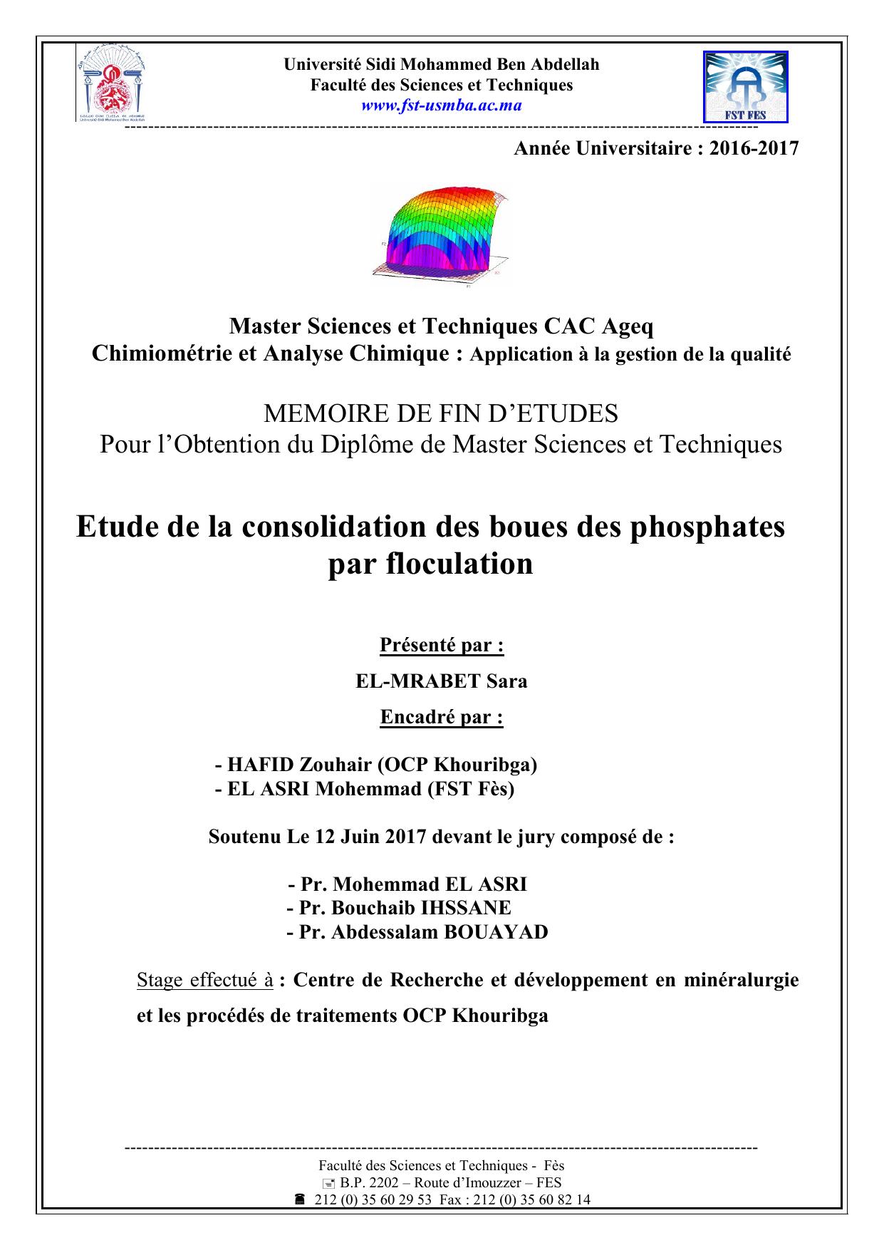 Etude de la consolidation des boues des phosphates par floculation