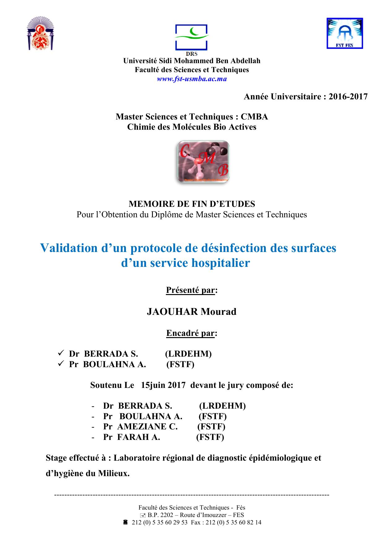 Validation d’un protocole de désinfection des surfaces d’un service hospitalier