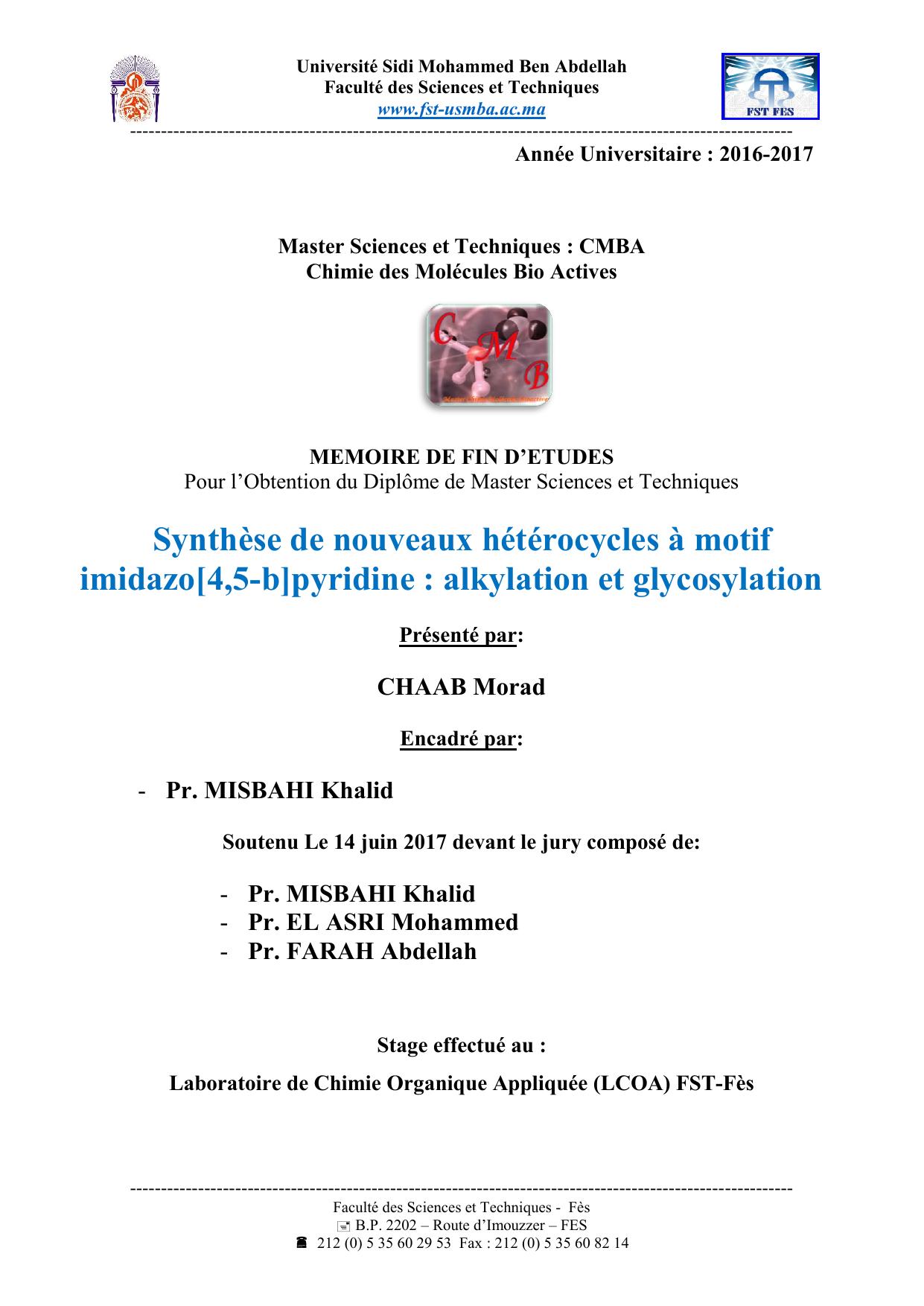 Synthèse de nouveaux hétérocycles à motif imidazo[4,5-b]pyridine : alkylation et glycosylation