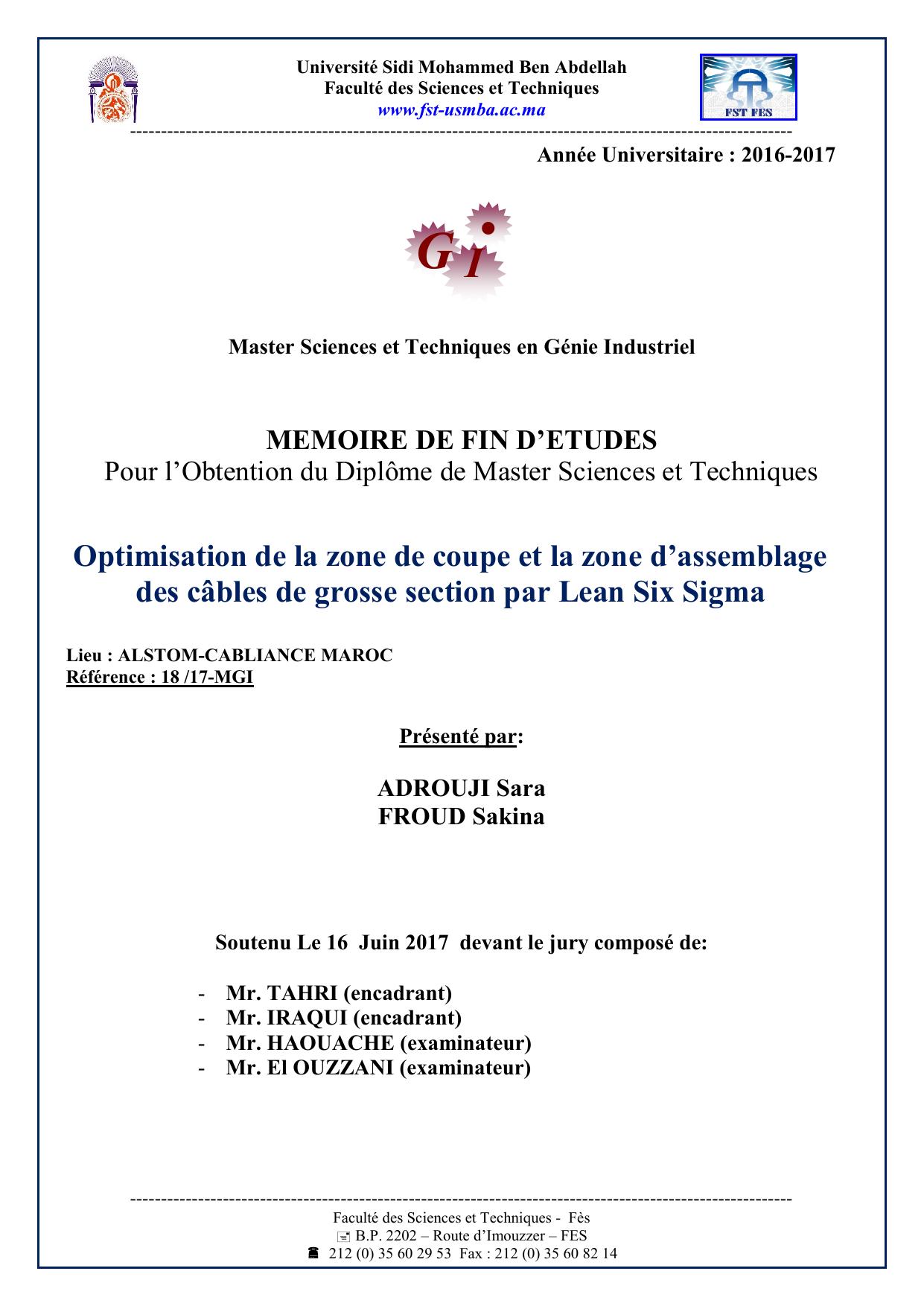 Optimisation de la zone de coupe et la zone d’assemblage des câbles de grosse section par Lean Six Sigma