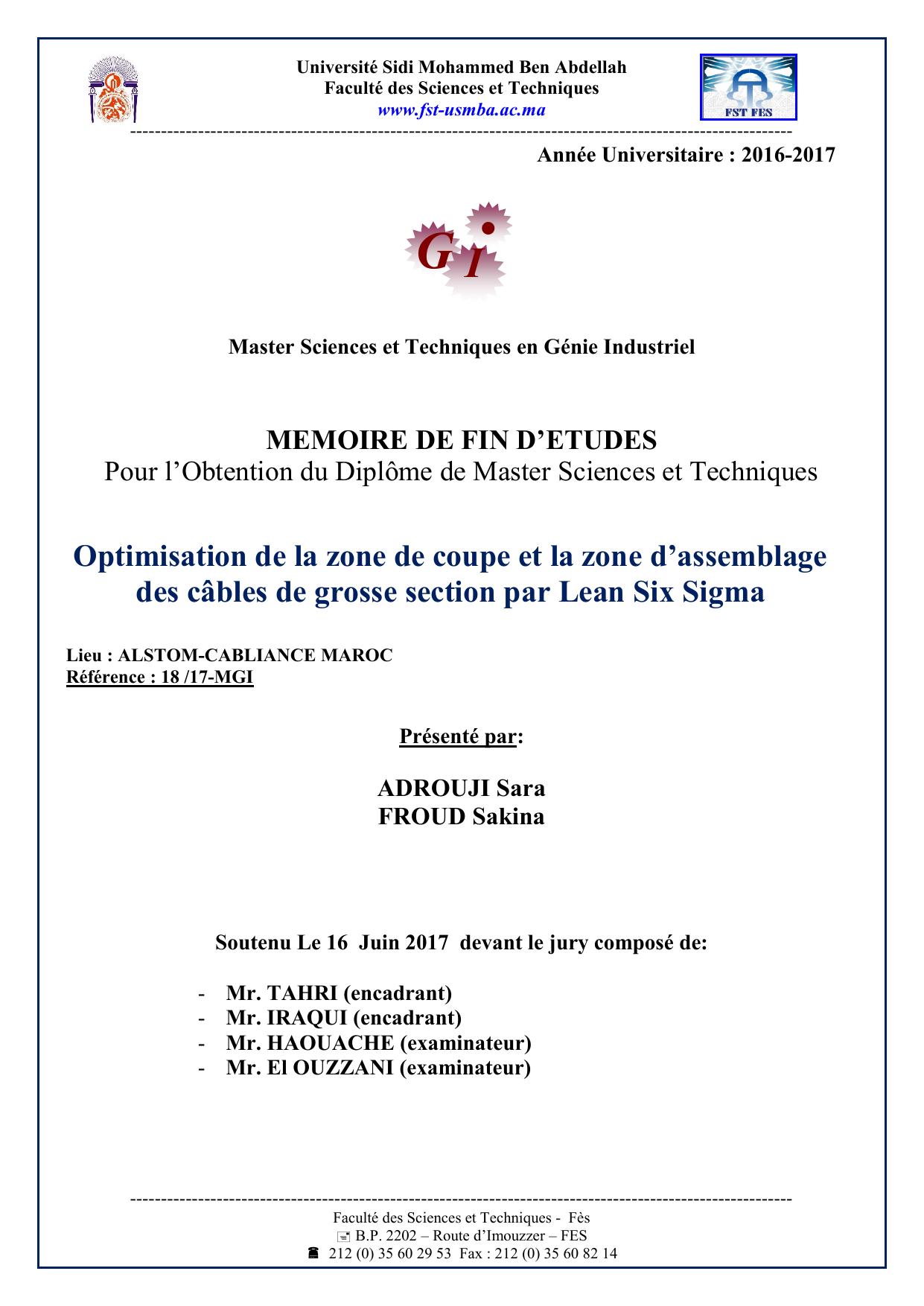 Optimisation de la zone de coupe et la zone d’assemblage des câbles de grosse section par Lean Six Sigma