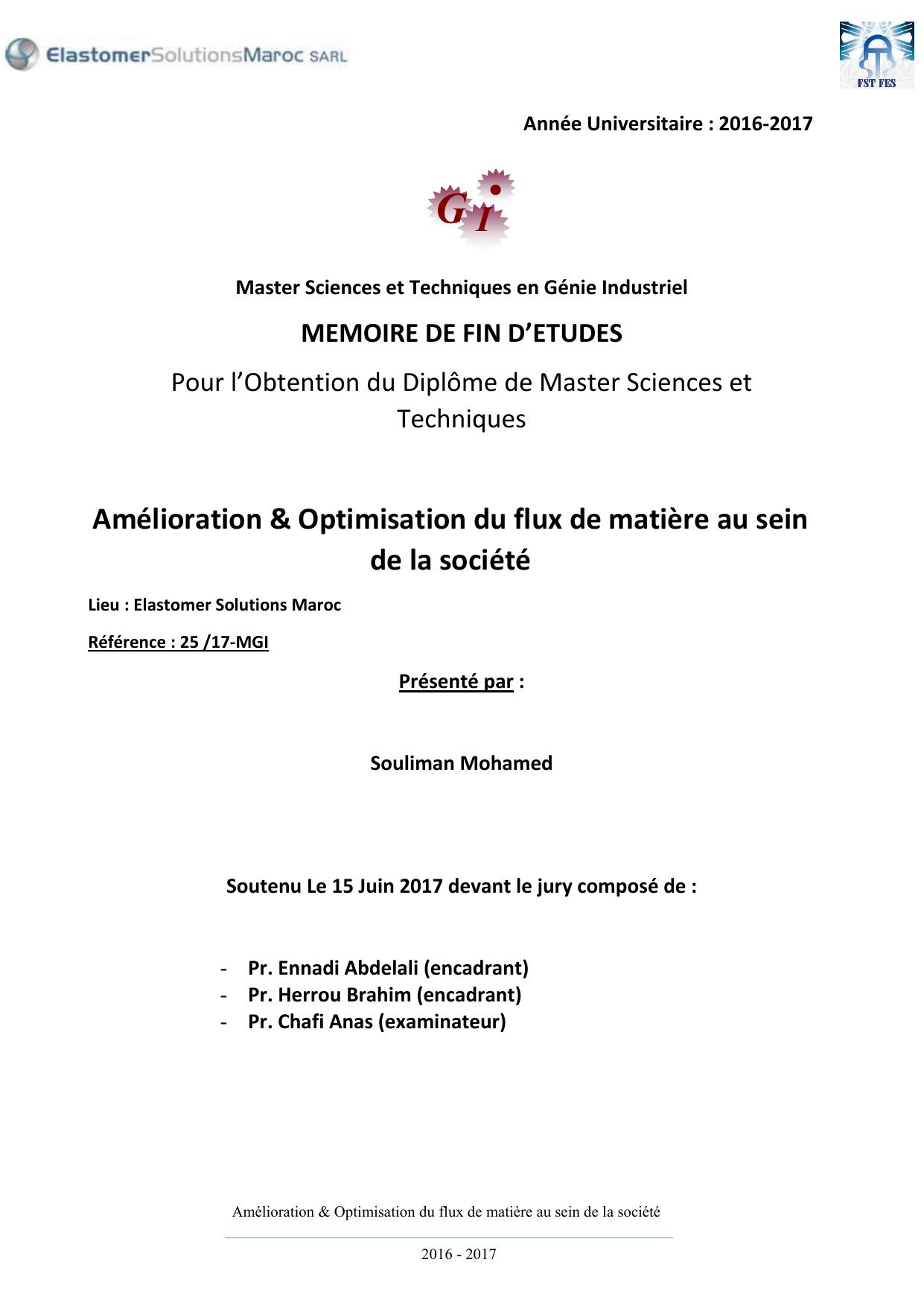 Amélioration & Optimisation du flux de matière au sein de la société