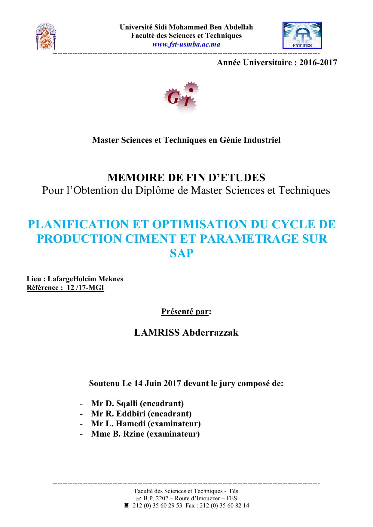 Planification et optimisation du cycle de production ciment et paramétrage sur SAP