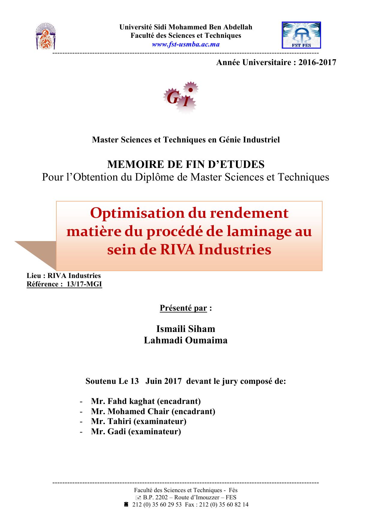 Optimisation du rendement matière du procédé de laminage au sein de RIVA Industries