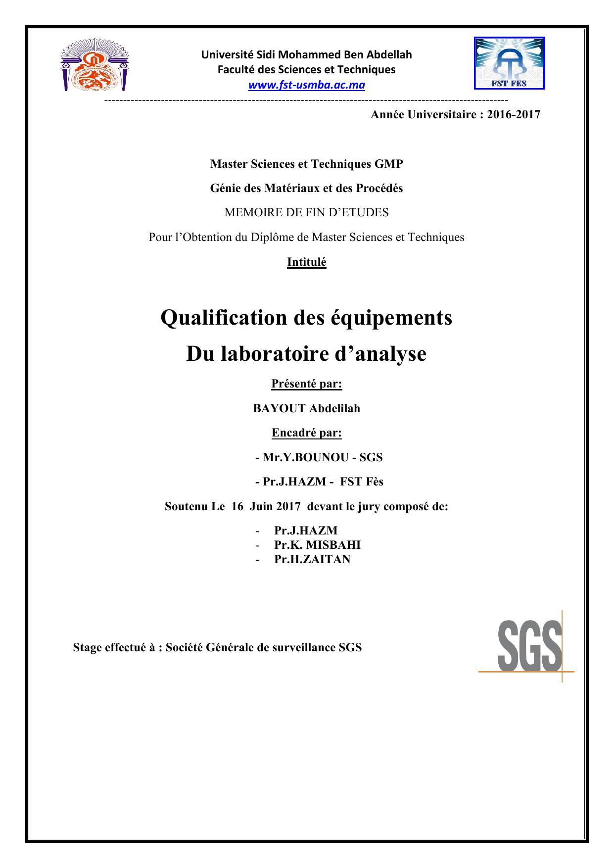 Qualification des équipements Du laboratoire d’analyse