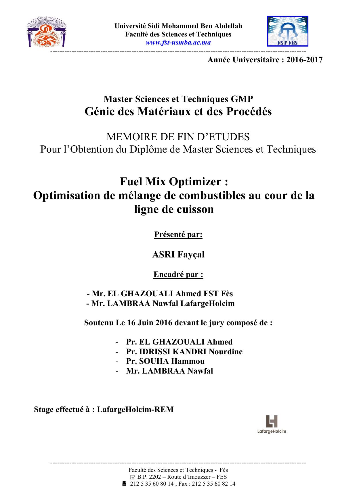 Optimisation de mélange de combustibles au cour de la ligne de cuisson