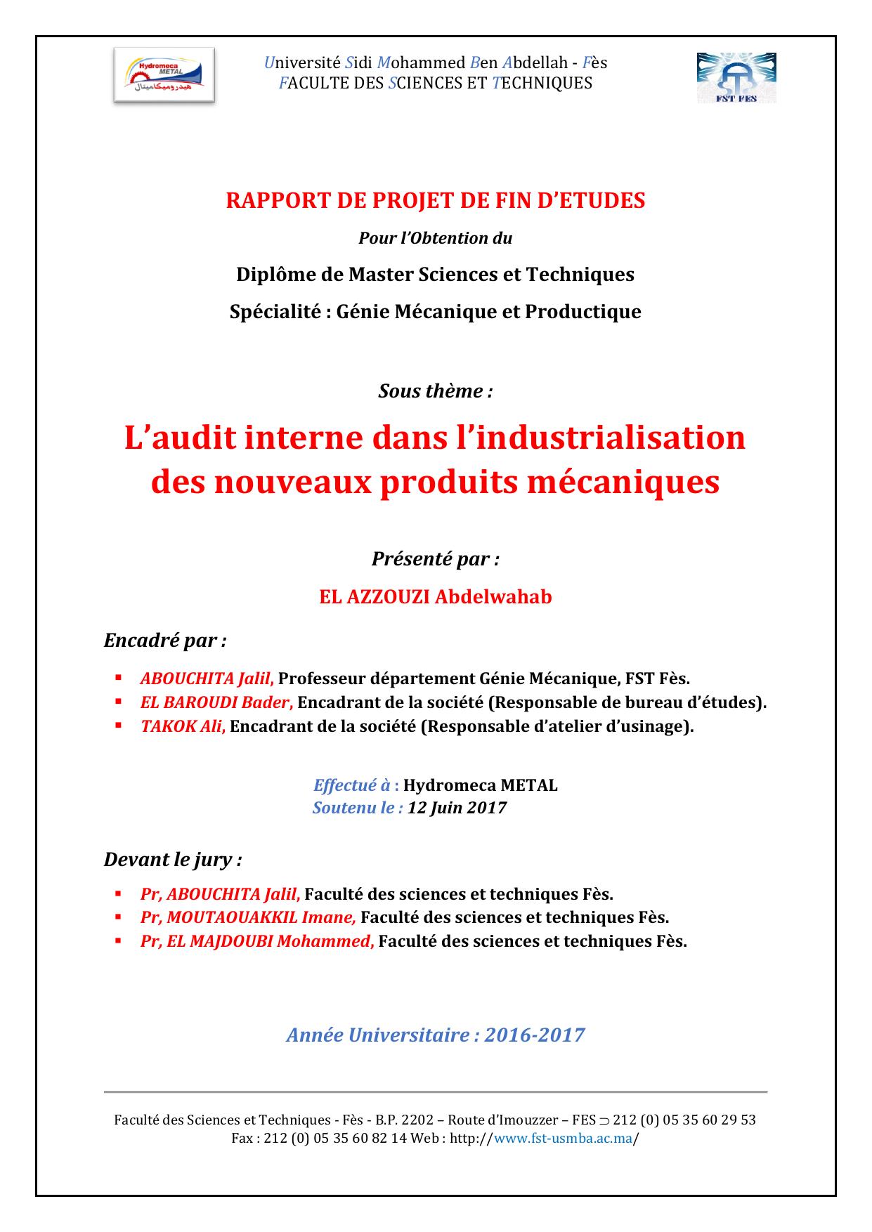 L’audit interne dans l’industrialisation des nouveaux produits mécaniques