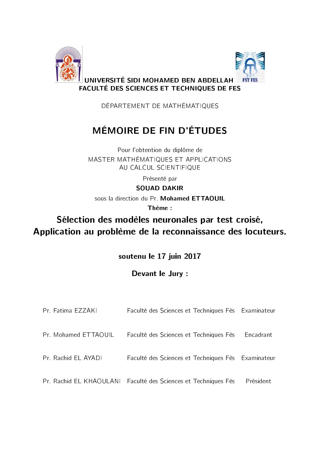 Sélection des modèles neuronales par test croisé, Application au problème de la reconnaissance des locuteurs.