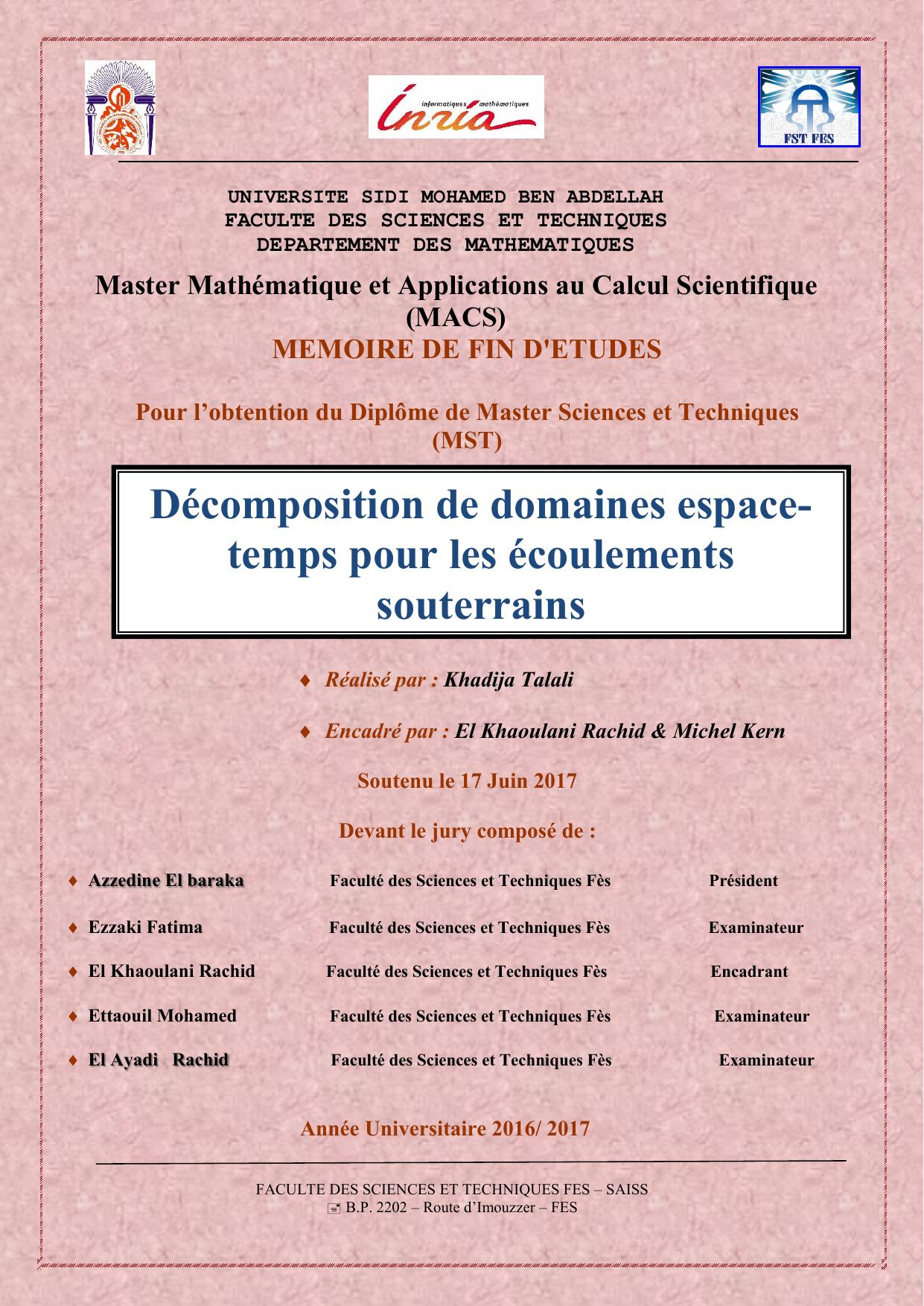 Décomposition de domaines espacetemps pour les écoulements souterrains