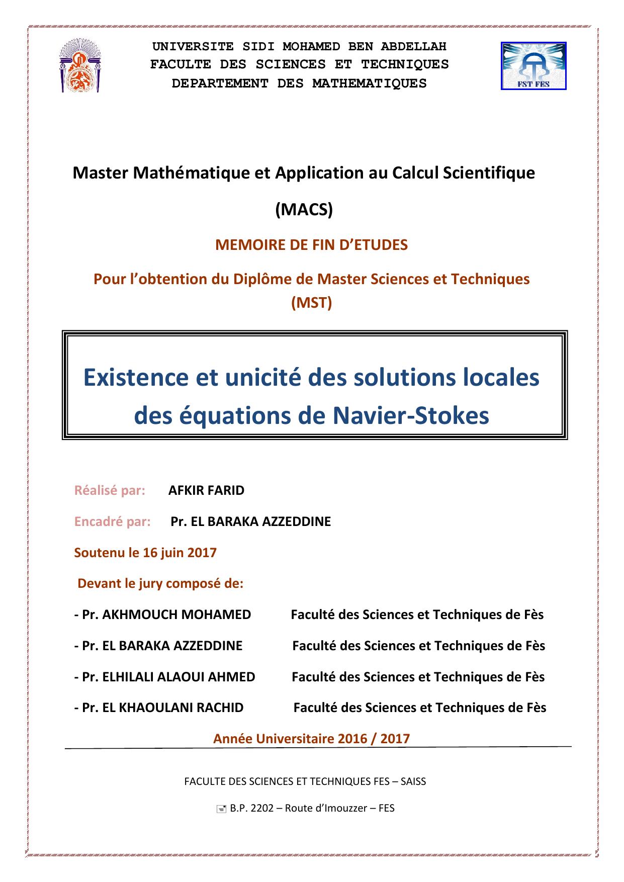 Existence et unicité des solutions locales des équations de Navier-Stokes
