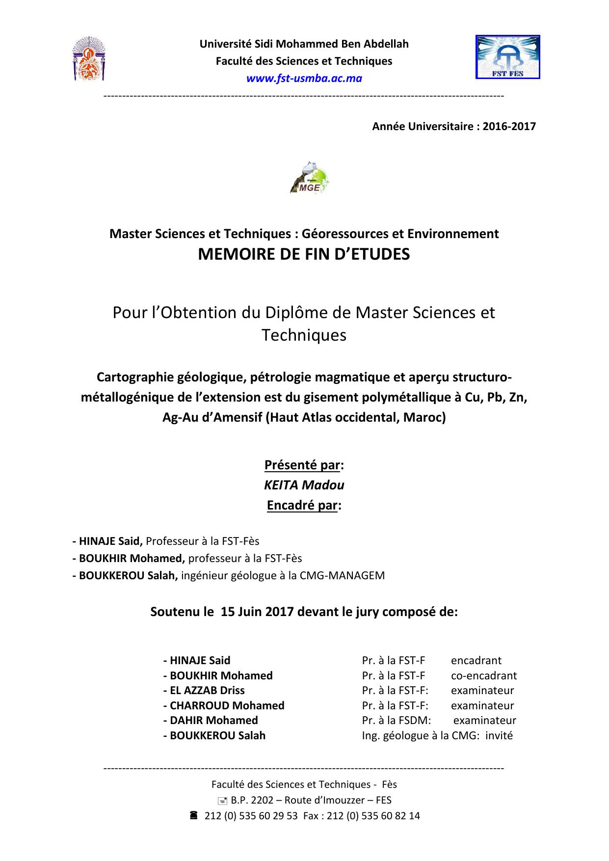 Cartographie géologique, pétrologie magmatique et aperçu structurométallogénique de l’extension est du gisement polymétallique à Cu, Pb, Zn, Ag-Au d’Amensif (Haut Atlas occidental, Maroc)