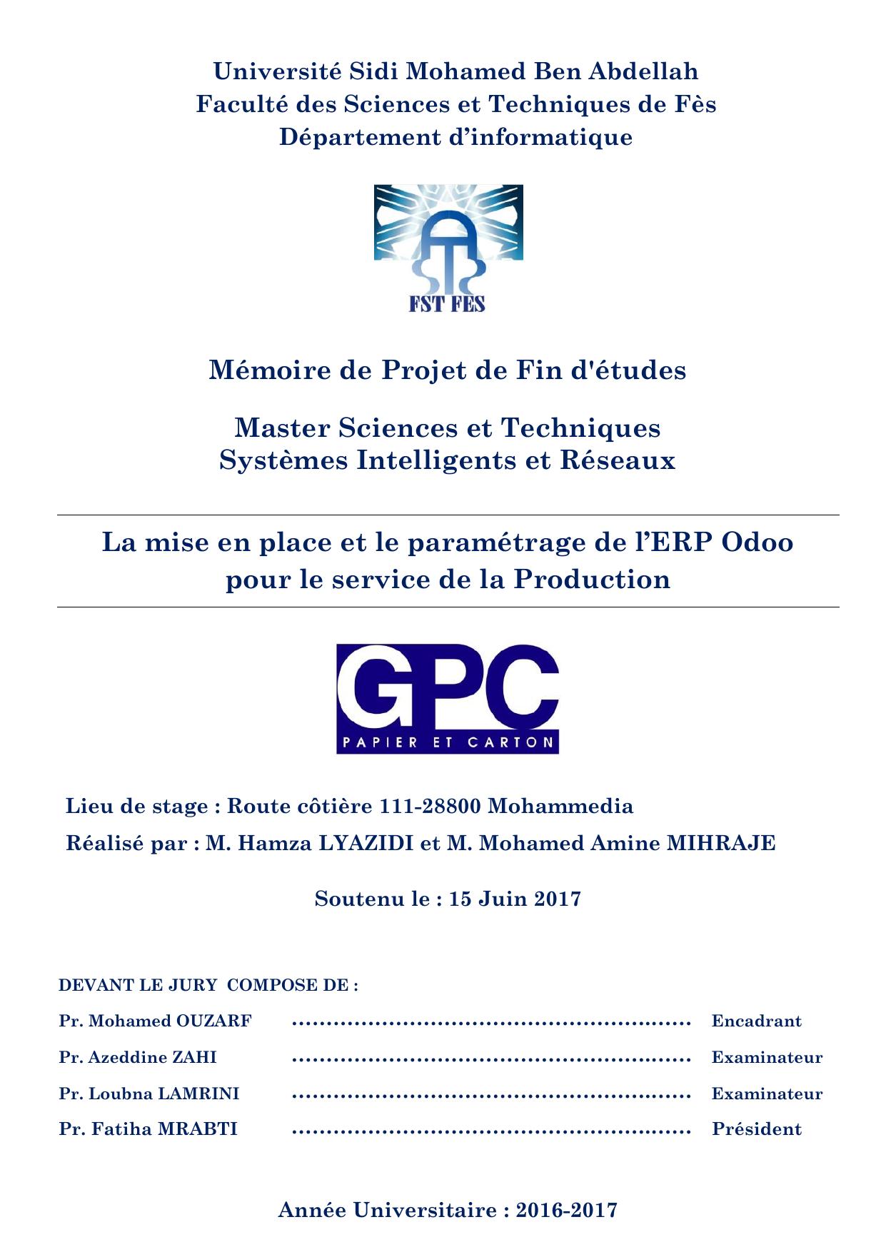 La mise en place et le paramétrage de l’ERP Odoo pour le service de la Production