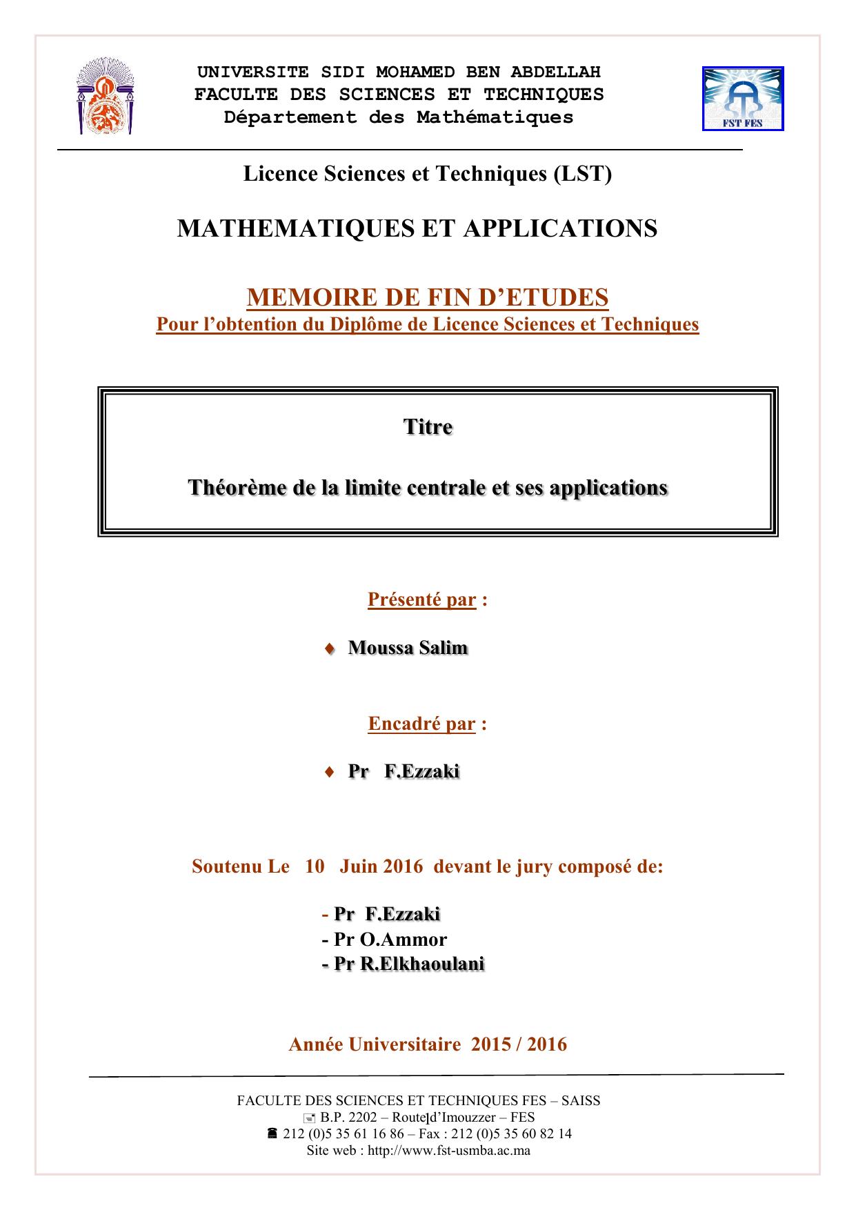 Théorème de la limite centrale et ses applications