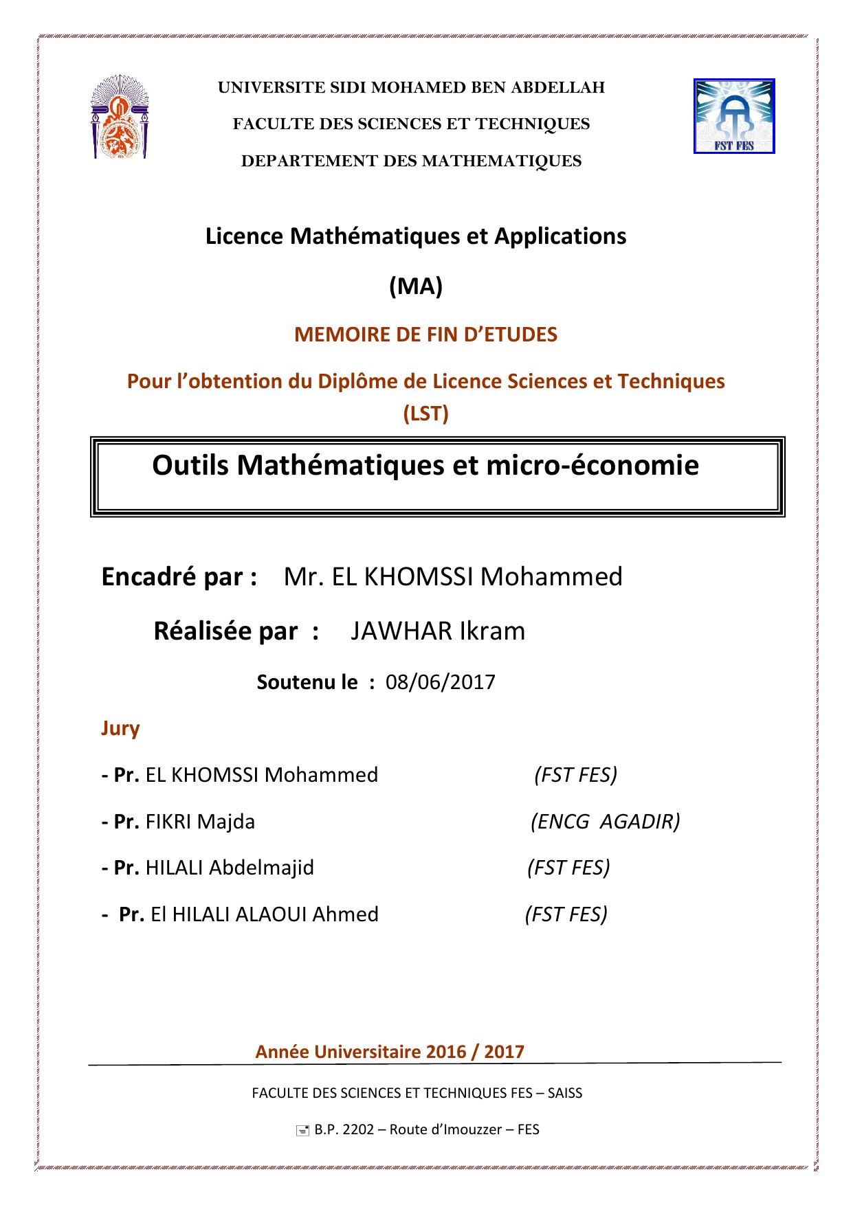 Outils Mathématiques et micro-économie