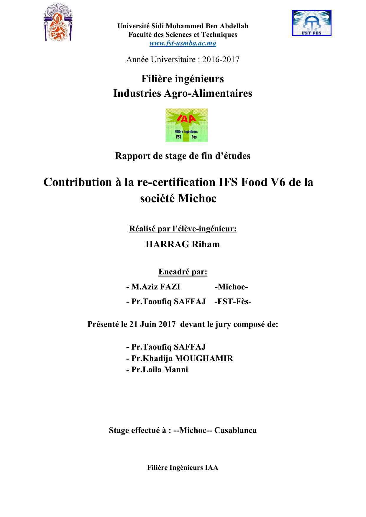 Contribution à la re-certification IFS Food V6 de la société Michoc