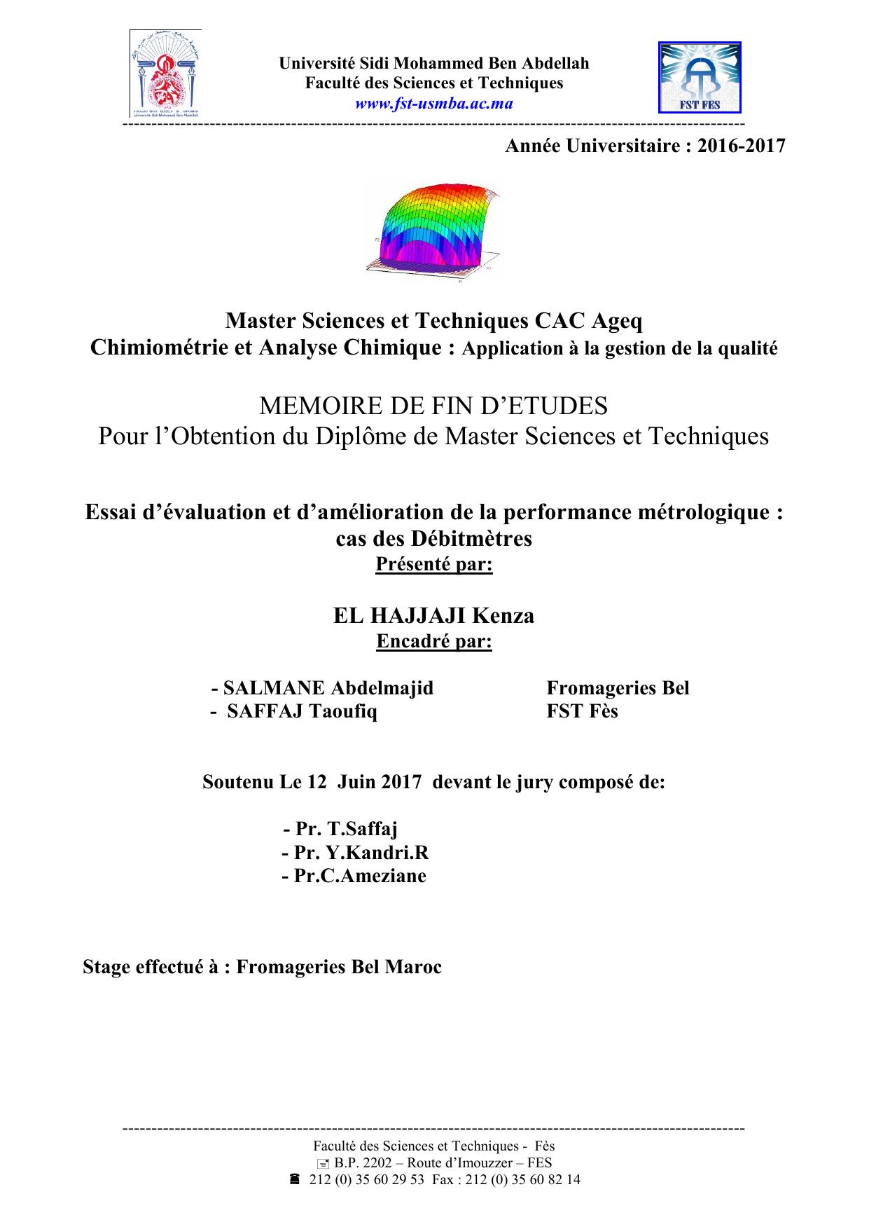 Essai d’évaluation et d’amélioration de la performance métrologique : cas des Débitmètres