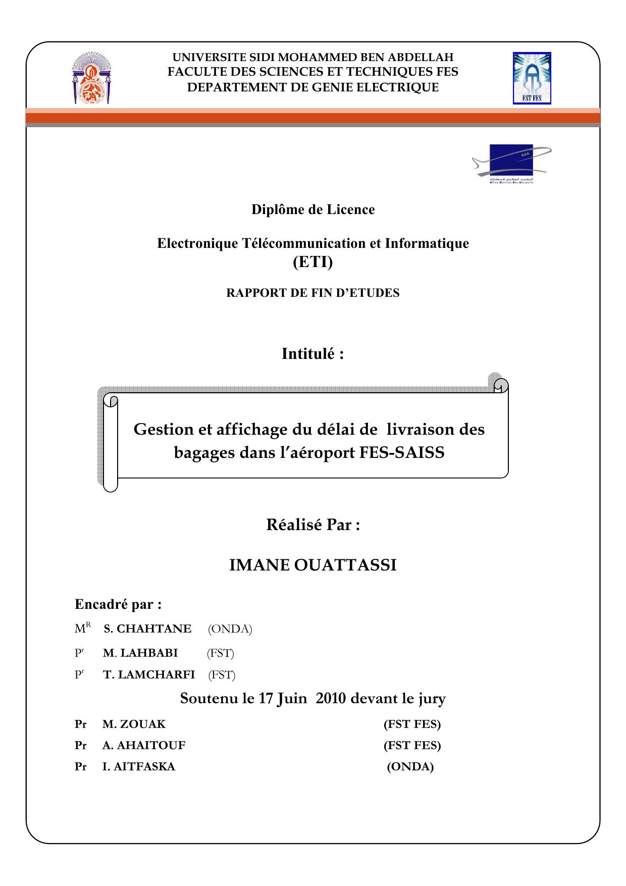 Gestion et affichage du délai de livraison des bagages dans l’aéroport FES-SAISS