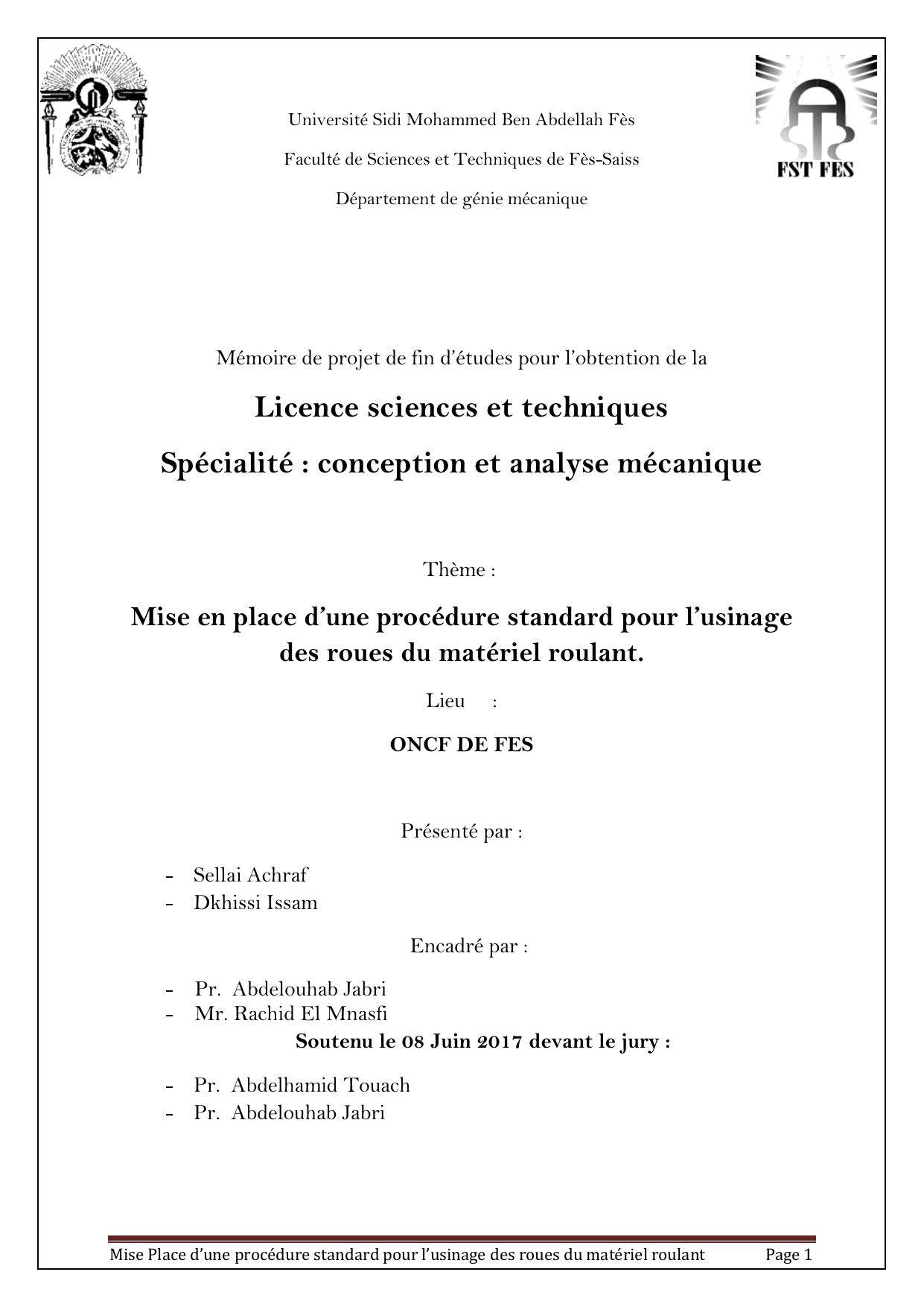 Mise en place d’une procédure standard pour l’usinage des roues du matériel roulant