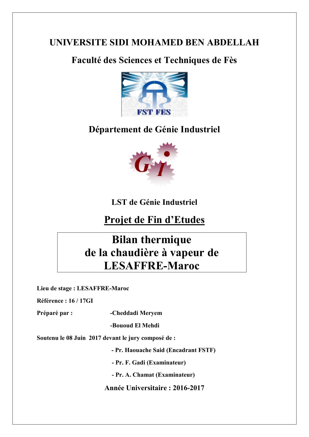 Bilan thermique de la chaudière à vapeur de LESAFFRE-Maroc