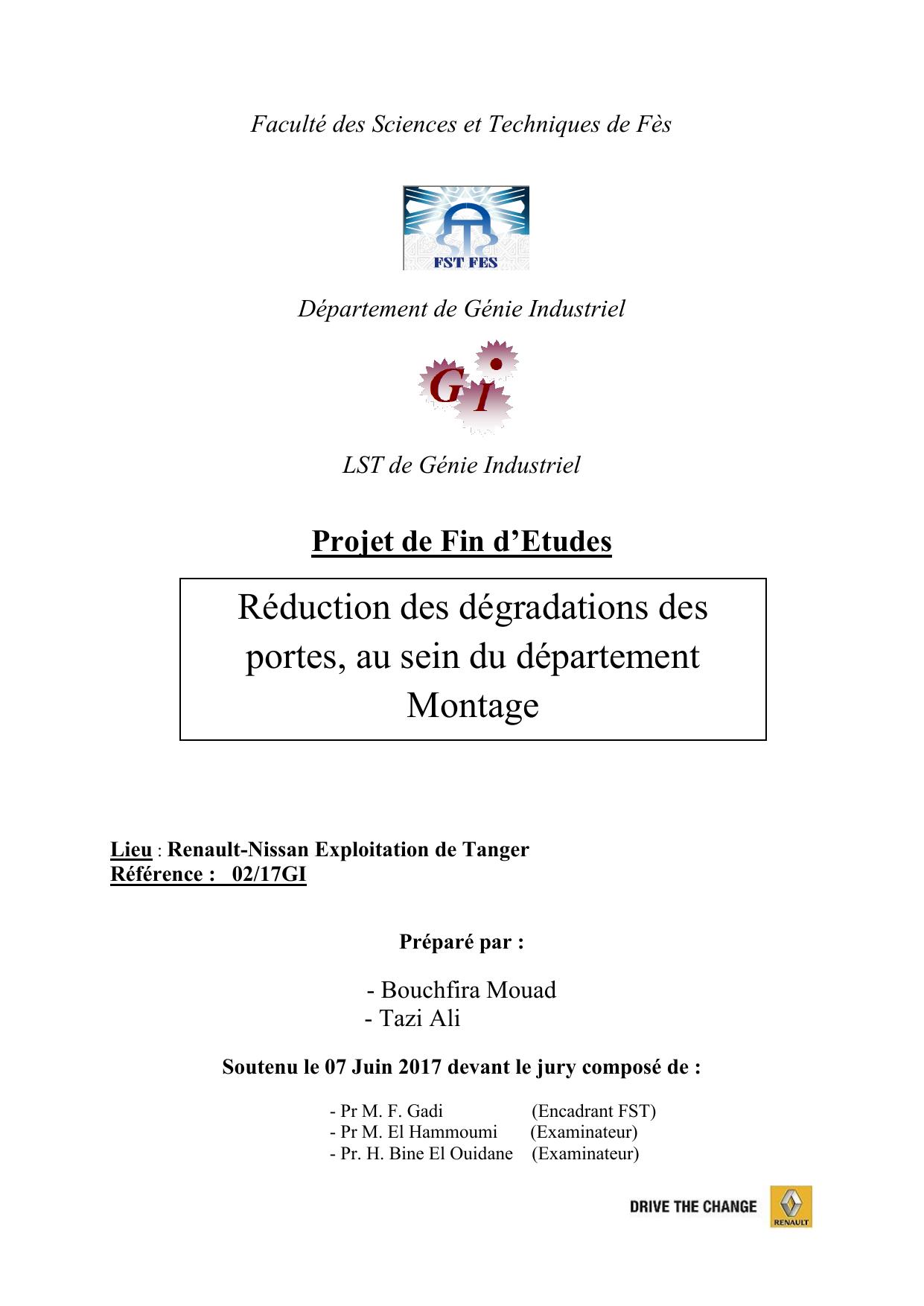 Réduction des dégradations des portes, au sein du département Montage