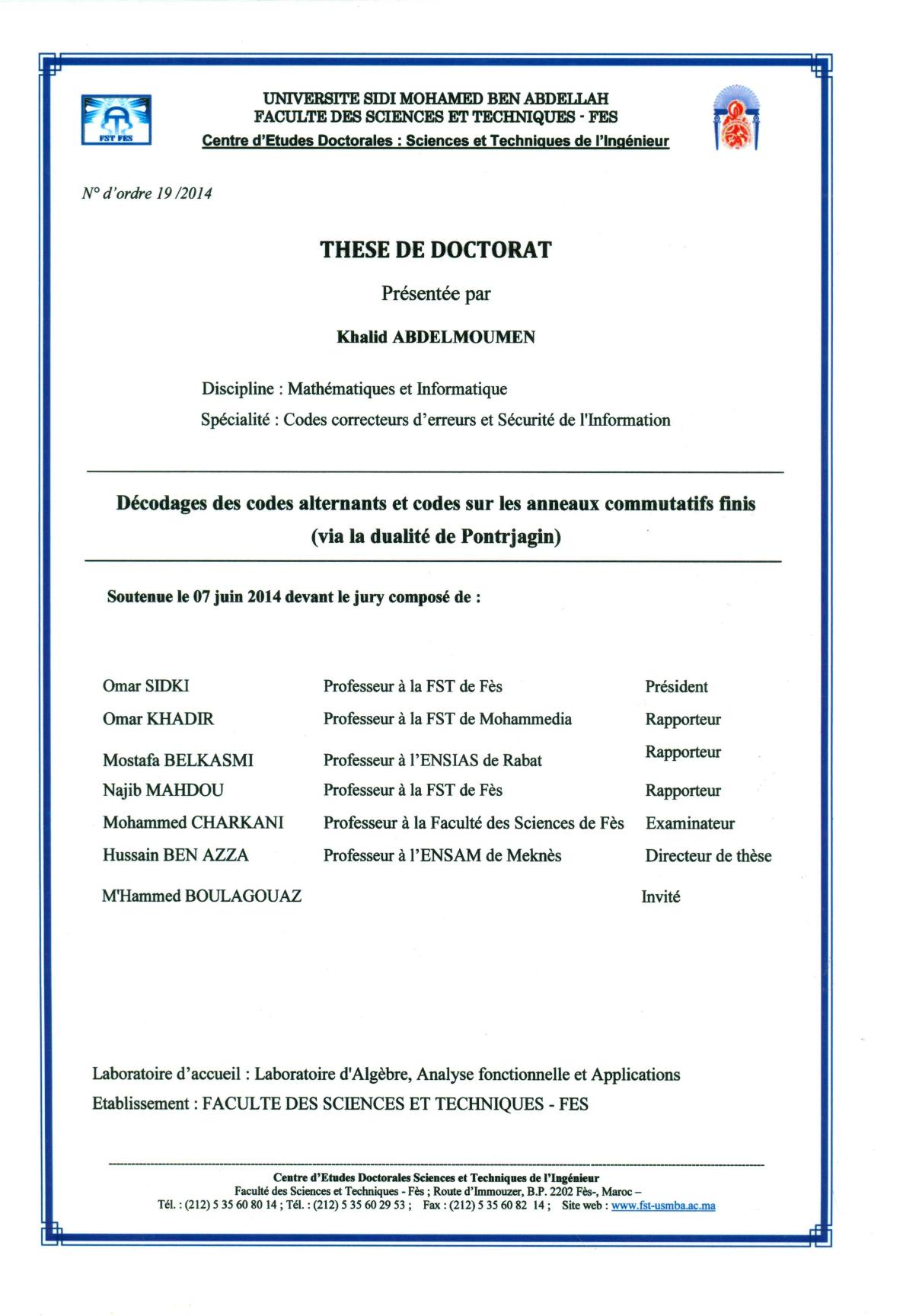 Décodages des codes alternants et codes sur les anneaux commutatifs finis (Via la dualité de Pontrjagin)