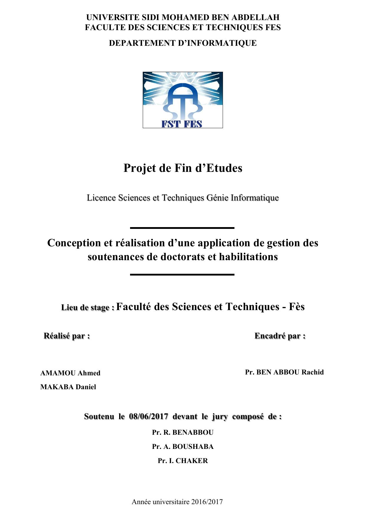 Conception et réalisation d’une application de gestion des soutenances de doctorats et habilitations