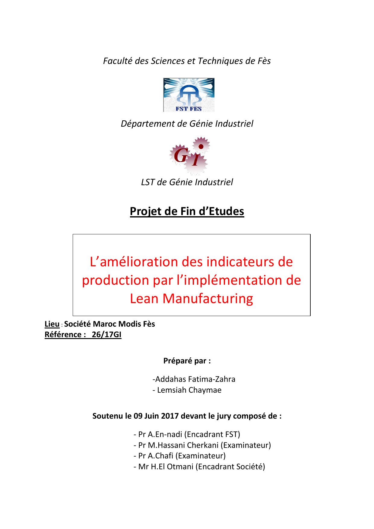 L’amélioration des indicateurs de production par l’implémentation de Lean Manufacturing