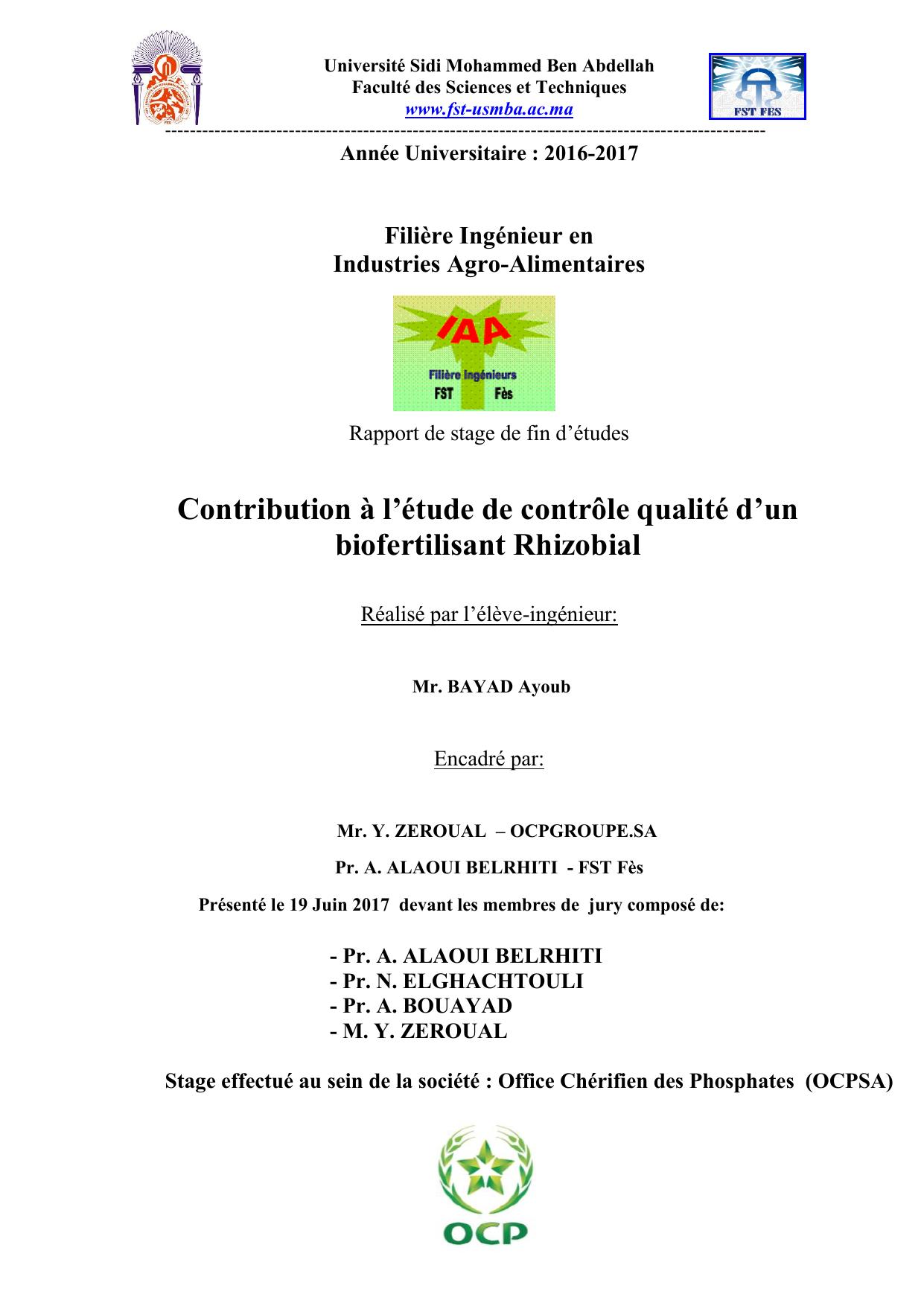 Contribution à l’étude de contrôle qualité d’un biofertilisant Rhizobial