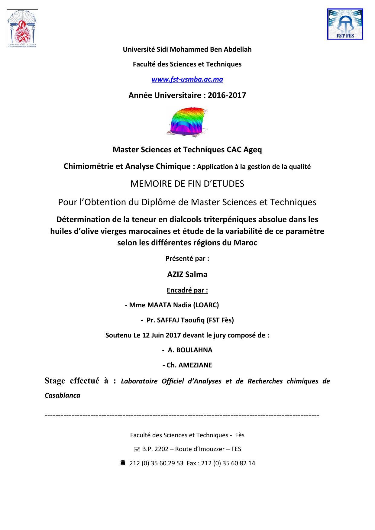 Détermination de la teneur en dialcools triterpéniques absolue dans les huiles d’olive vierges marocaines et étude de la variabilité de ce paramètre selon les différentes régions du Maroc