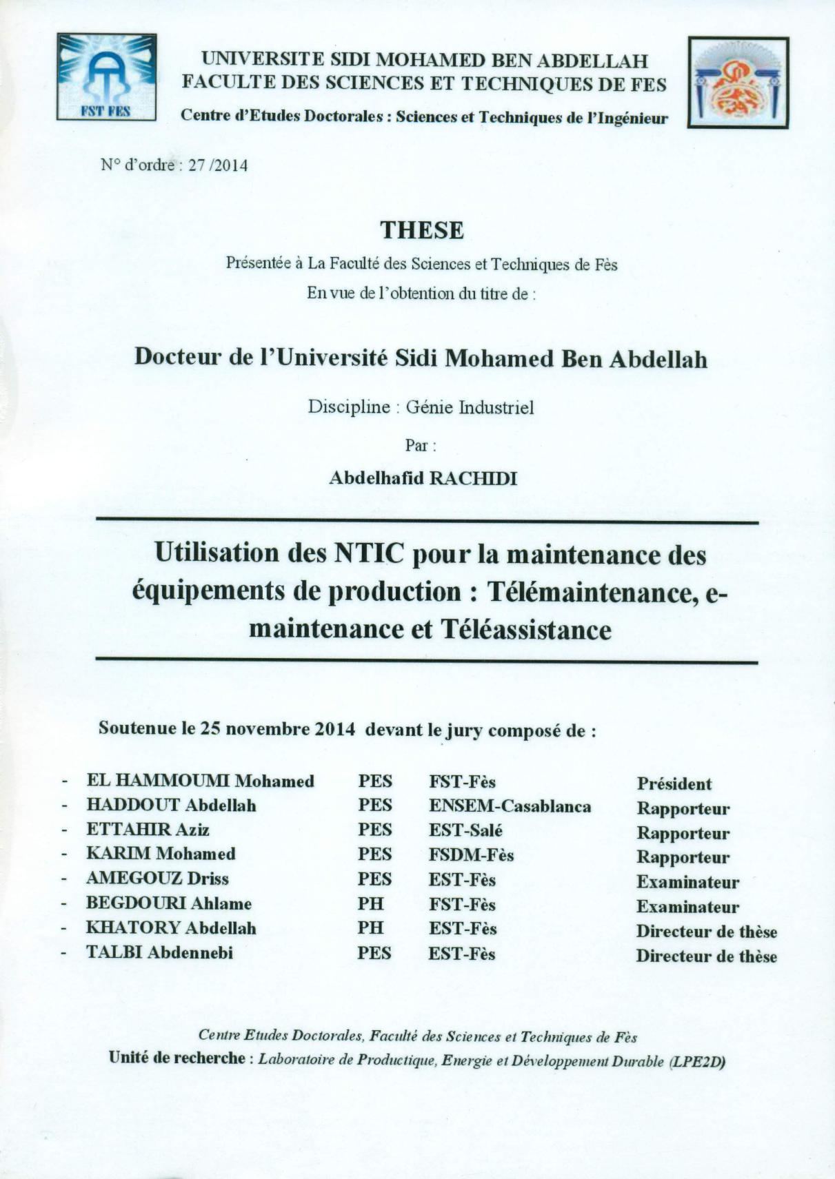 Utilisation des NTIC pour la maintenance des équipements de production : Télémaintenance, e-maintenance et Téléassistance