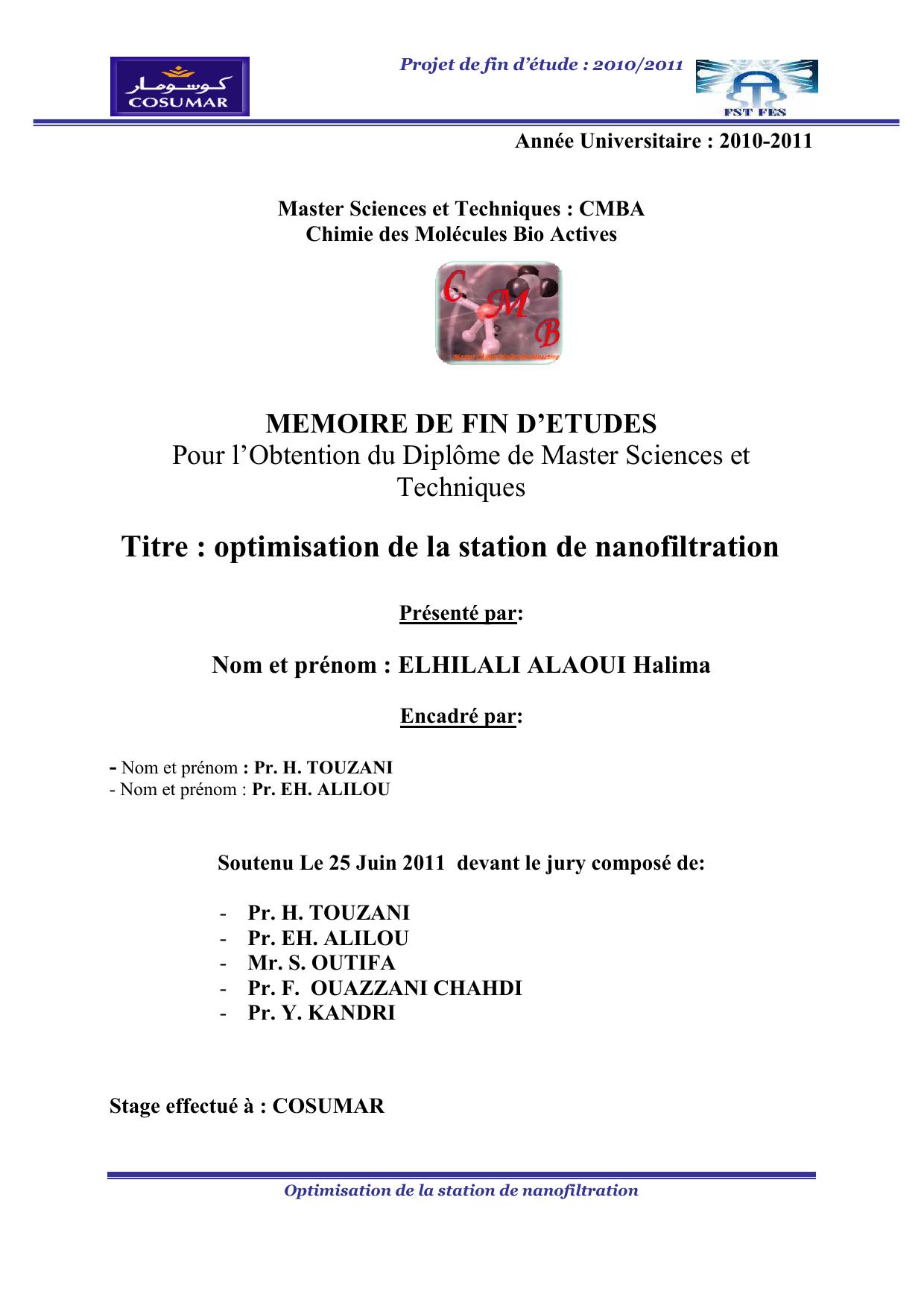 Optimisation de la station de nanofiltration